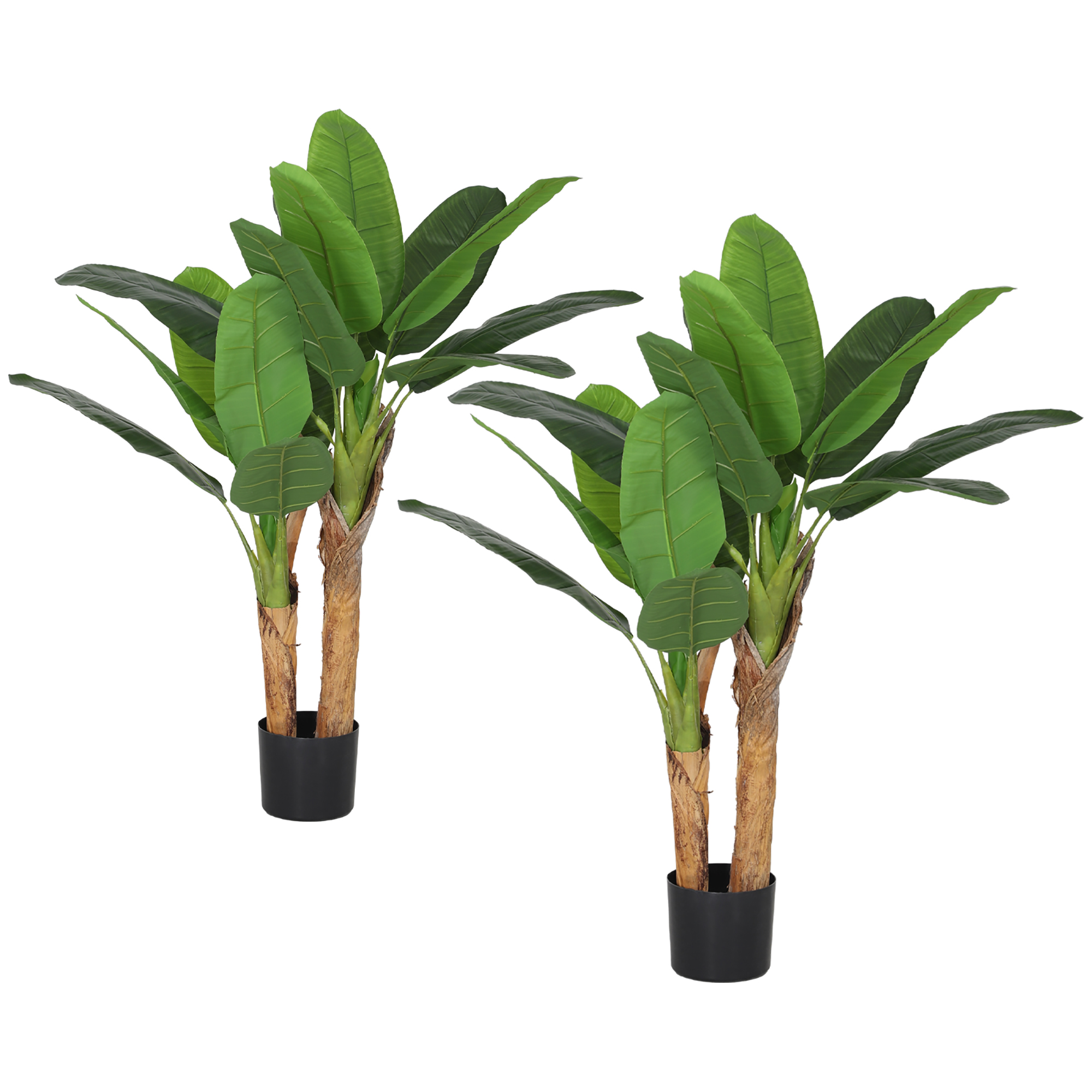 HOMCOM Künstlicher Bananenbaum 2er Set groß 120 cm Kunstpflanze, Künstliche Pflanzen Bananenbaum wie echt mit Topf, Kunstmoos, Kunstgras für Wohnzimmer Schlafzimmer Aosom