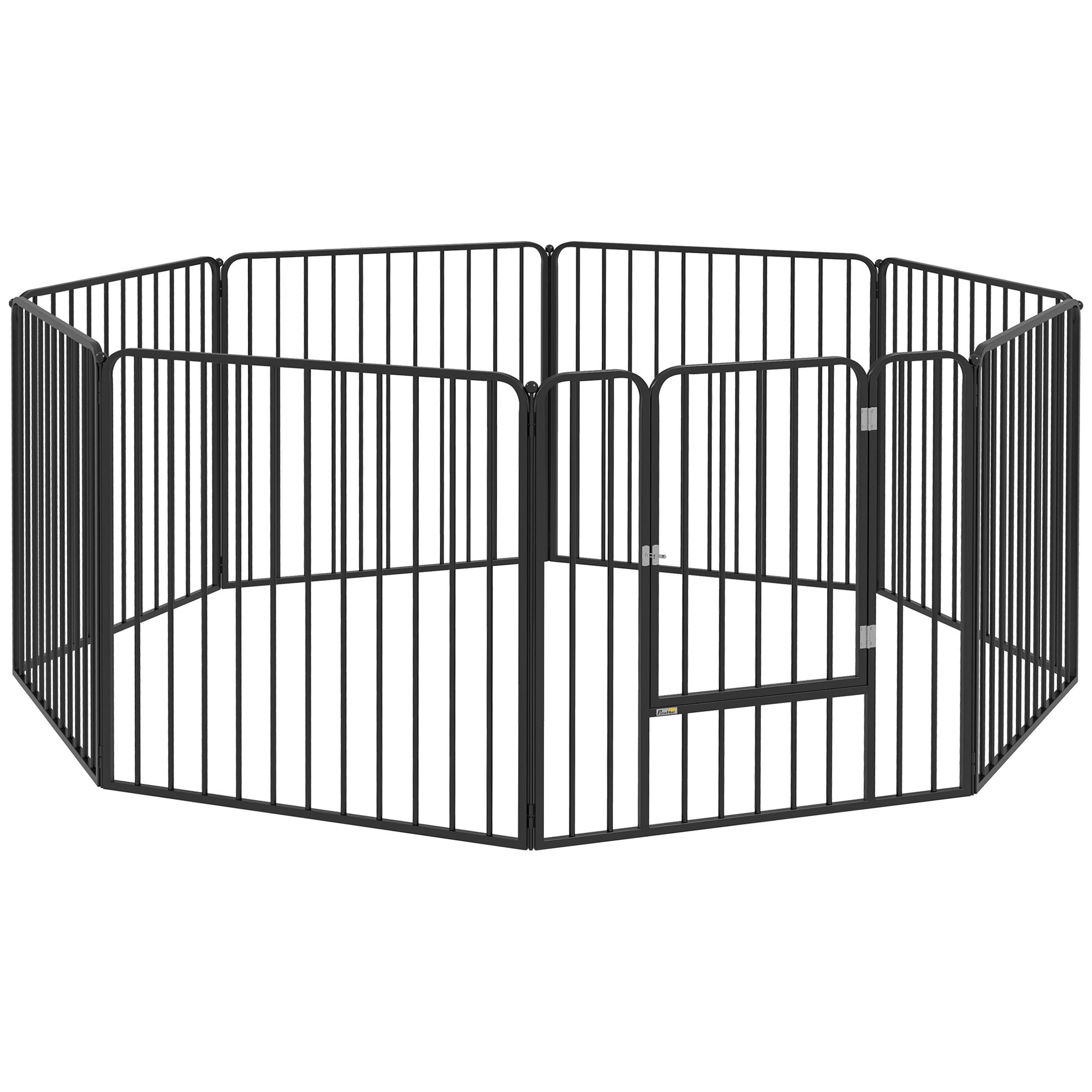 PawHut Hundebox für mittelgroße und kleine Hunde, 8 modulare Paneele für Innen & Außen, Hundegitter aus Stahl mit 9 Erdspießen, 164x164x80 cm, Schwarz   Aosom