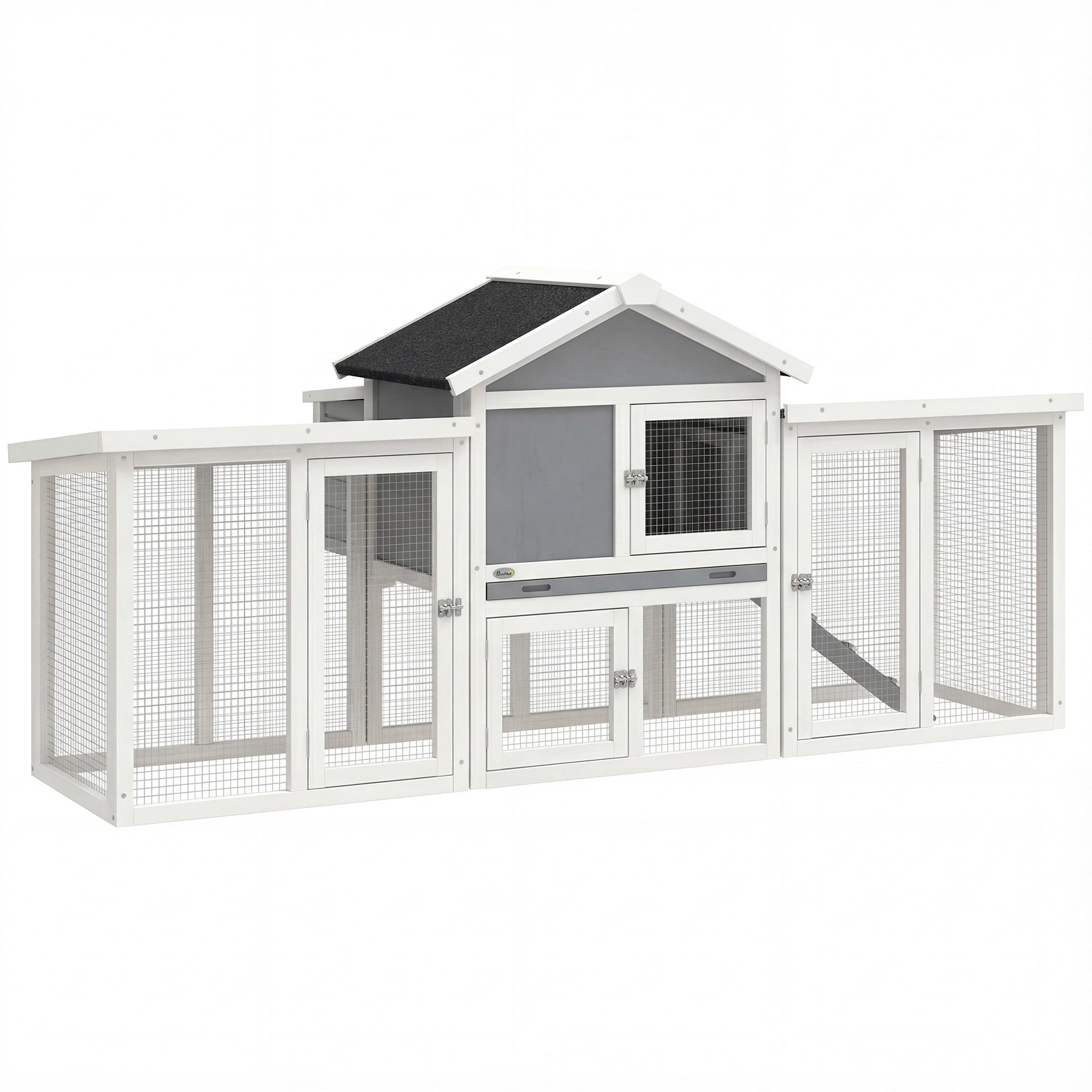 PawHut Hühnerstall-/Hasenstall Chalet-Modell, multifunktional: Rampen, Nistkästen, Sitzstangen, Kotauffangschale, Fenster, Holztüren aus Massivholz   Aosom