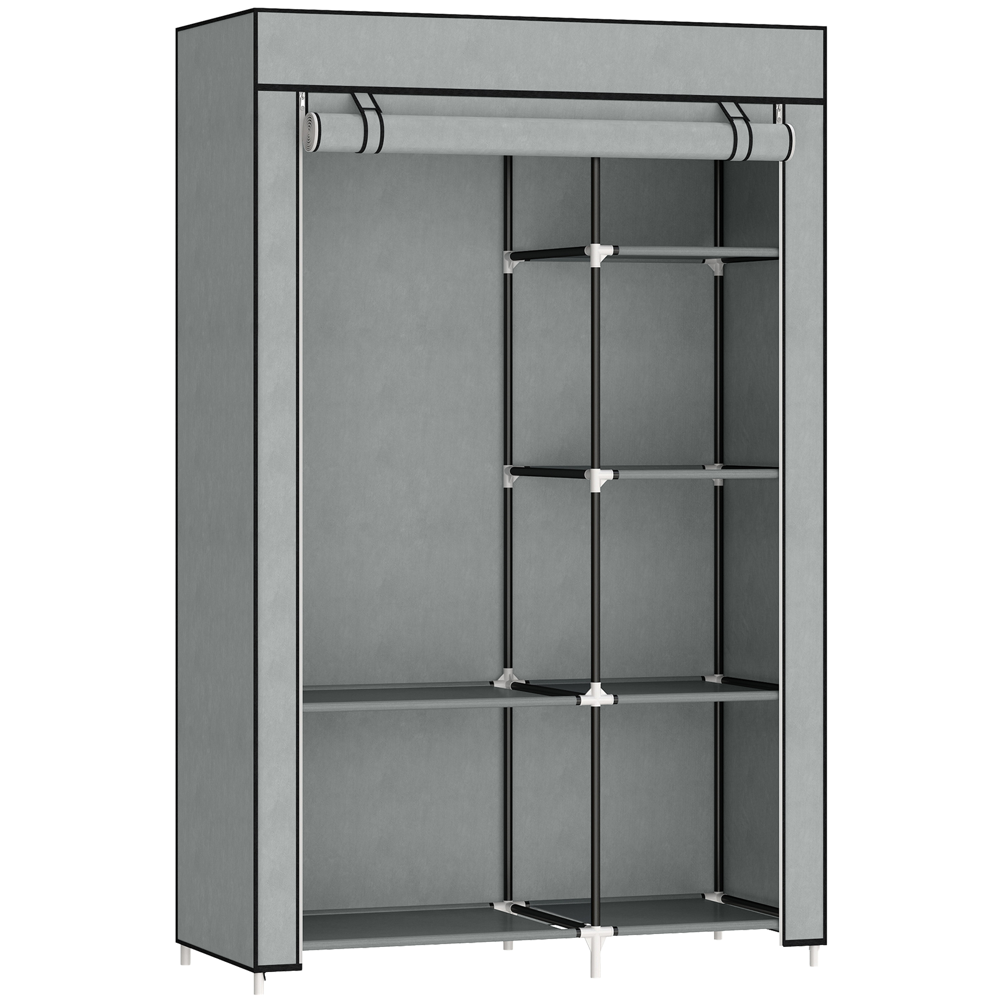 HOMCOM Kleiderschrank Stoffschrank, 6 Fächer, Grau, 103x43x162,5cm, Faltbare Garderobe in Vlies-Optik Aosom