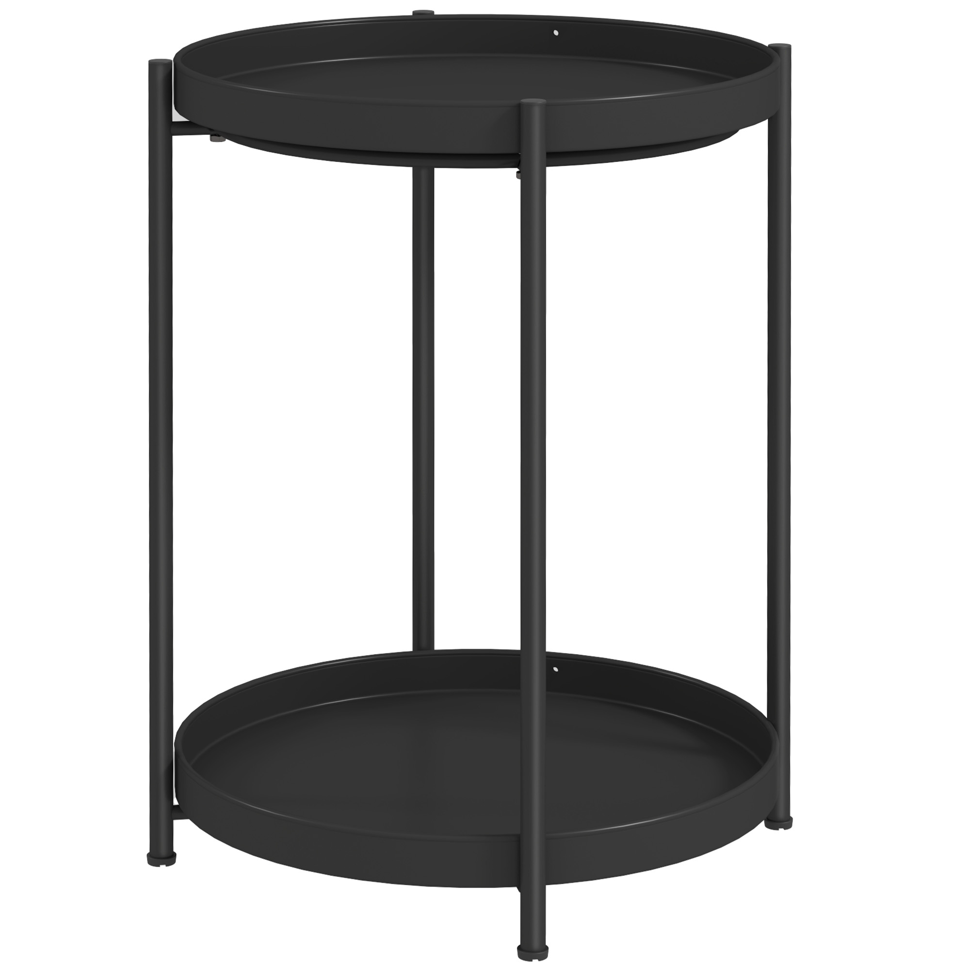 HOMCOM Beistelltisch, Couchtisch mit 2 Ablage, Runder Kaffeetisch, für Wohnzimmer, Schlafzimmer, 44 x 44 x 56 cm, Stahl, Schwarz Aosom