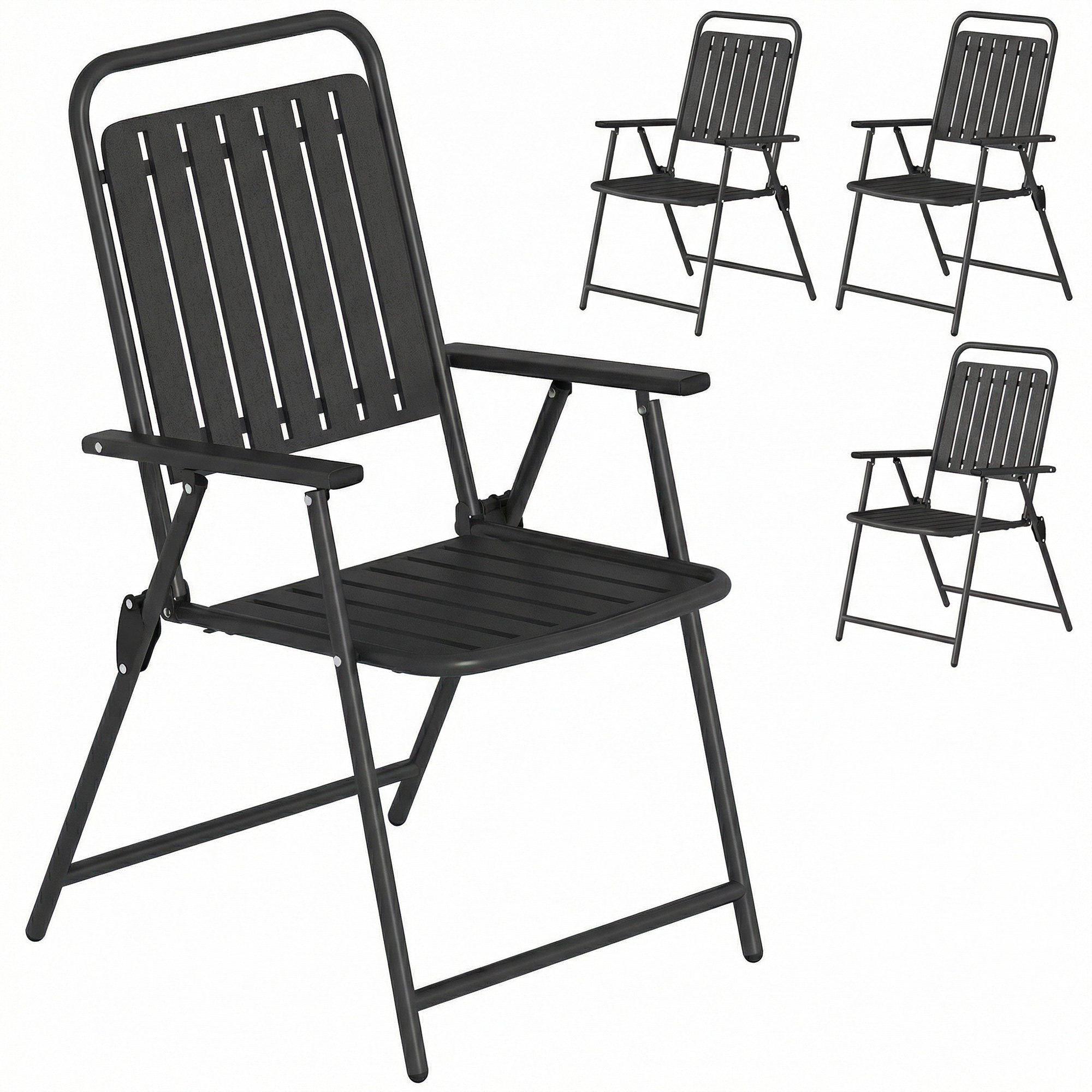 Outsunny 4er-Set klappbare Gartenstühle, Terrassenstühle mit Armlehnen, Rückenlehne und Sitz aus PP, Metallrahmen, 55x63x93 cm, Schwarz   Aosom