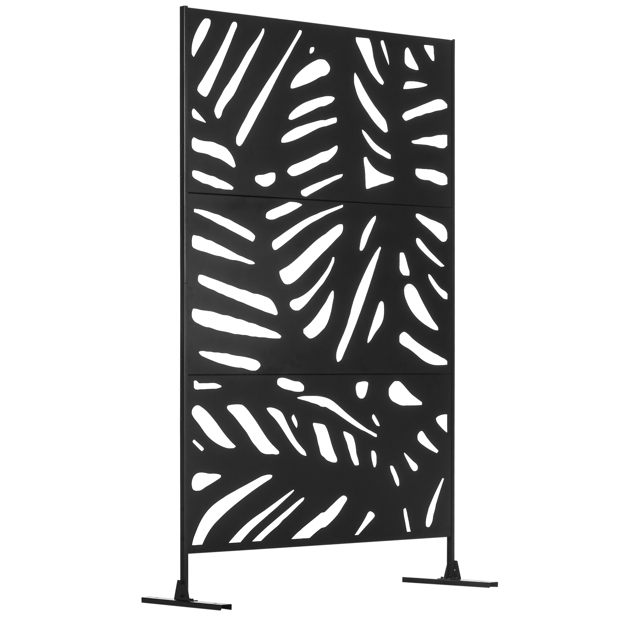 Outsunny Gartensichtschutz 122x198cm Balkon Sichtschutz mit Ständer, Blättermuster aus Stahl Schwarz für mehr Privatsphäre   Aosom.de