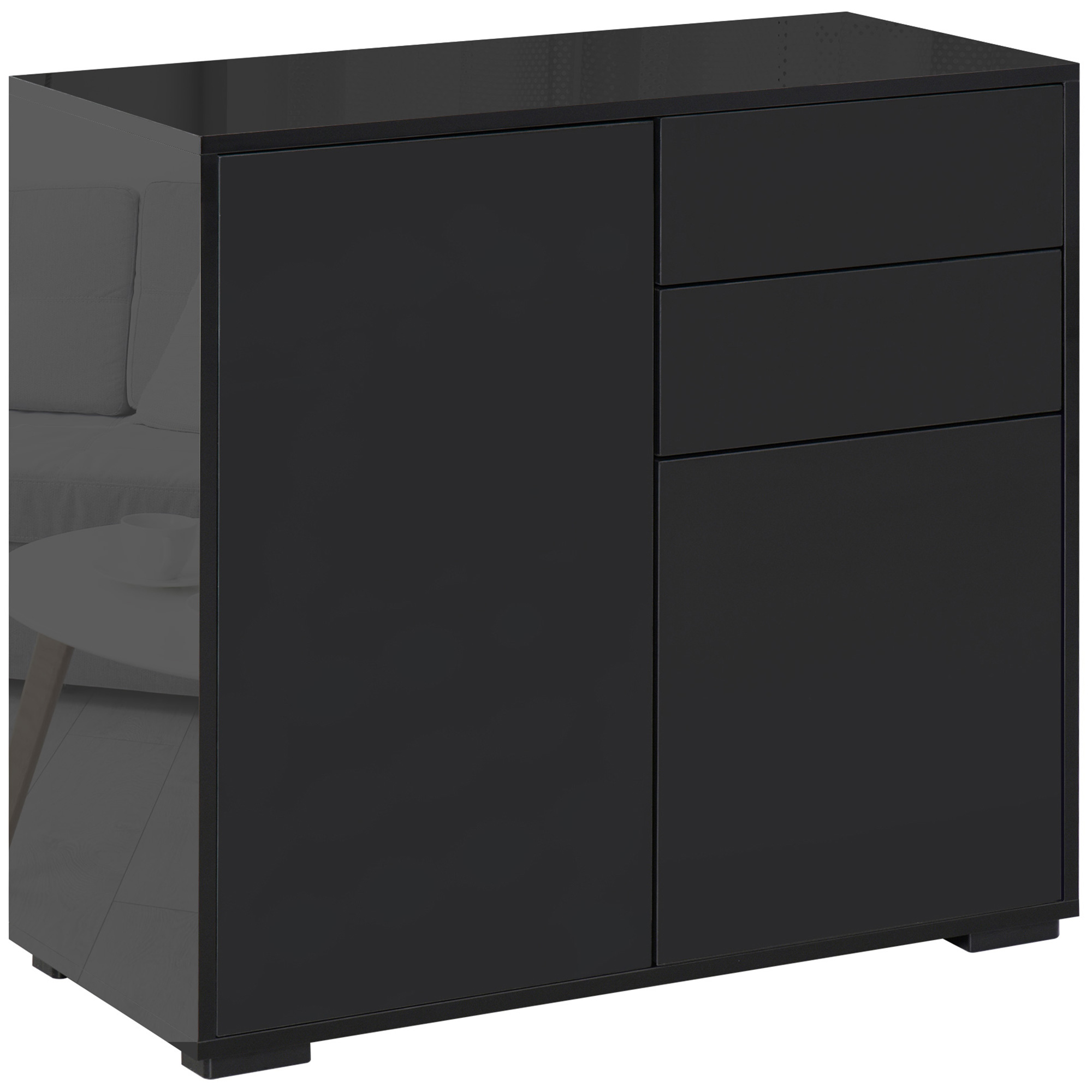 HOMCOM Sideboard Schwarz Aufbewahrungsschrank mit 2 Schubladen & 2 Türen Kippschutz für Wohnzimmer Schlafzimmer 117x36x74cm   Aosom.de
