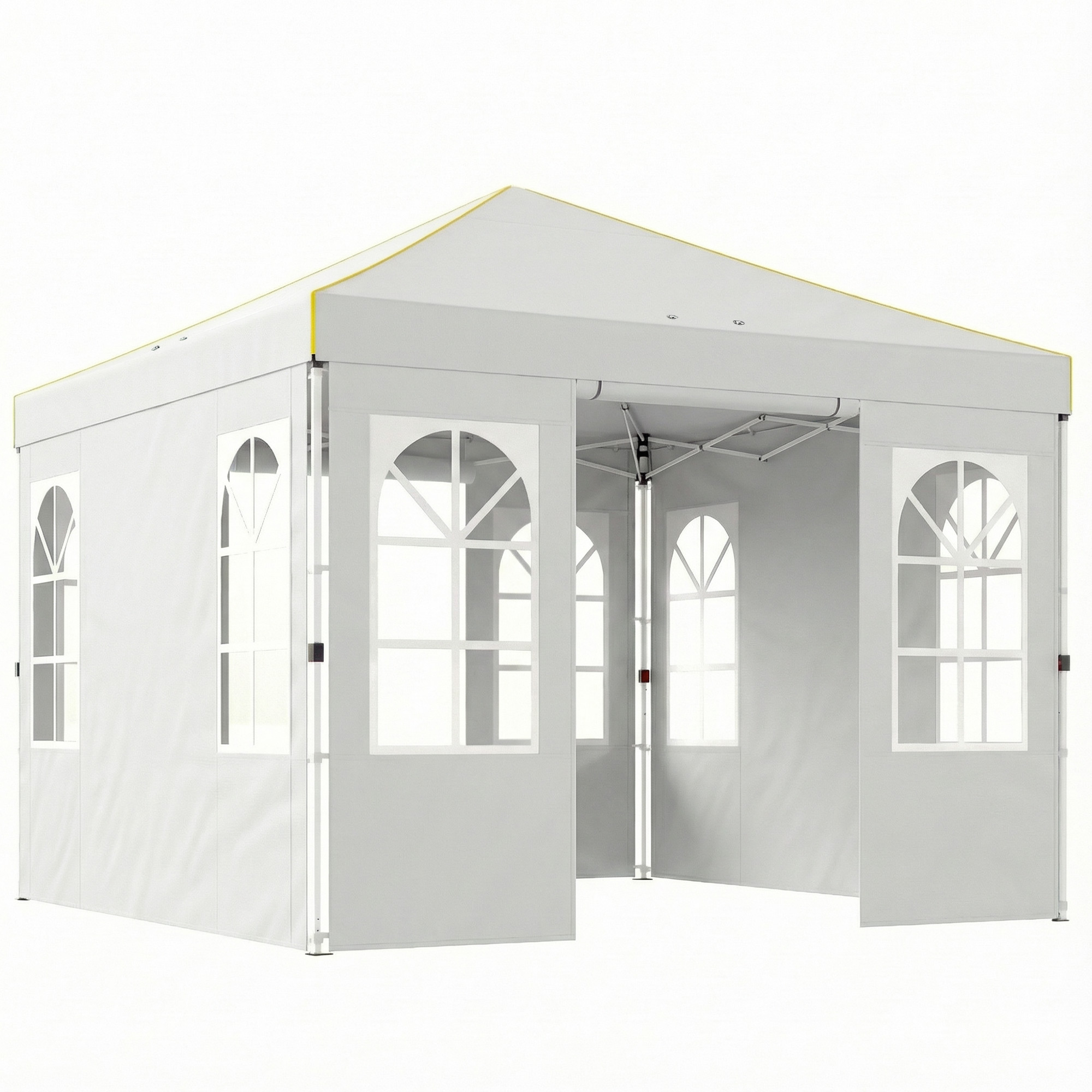 Outsunny Faltpavillon 3x3 m, Pop-up, mit 4 abnehmbaren Seitenteilen, Gartenpavillon mit UPF50+, Zentralverriegelung, höhenverstellbar, Tragetasche, Sandsäcke, Outdoor-Gazebo, Weiß   Aosom