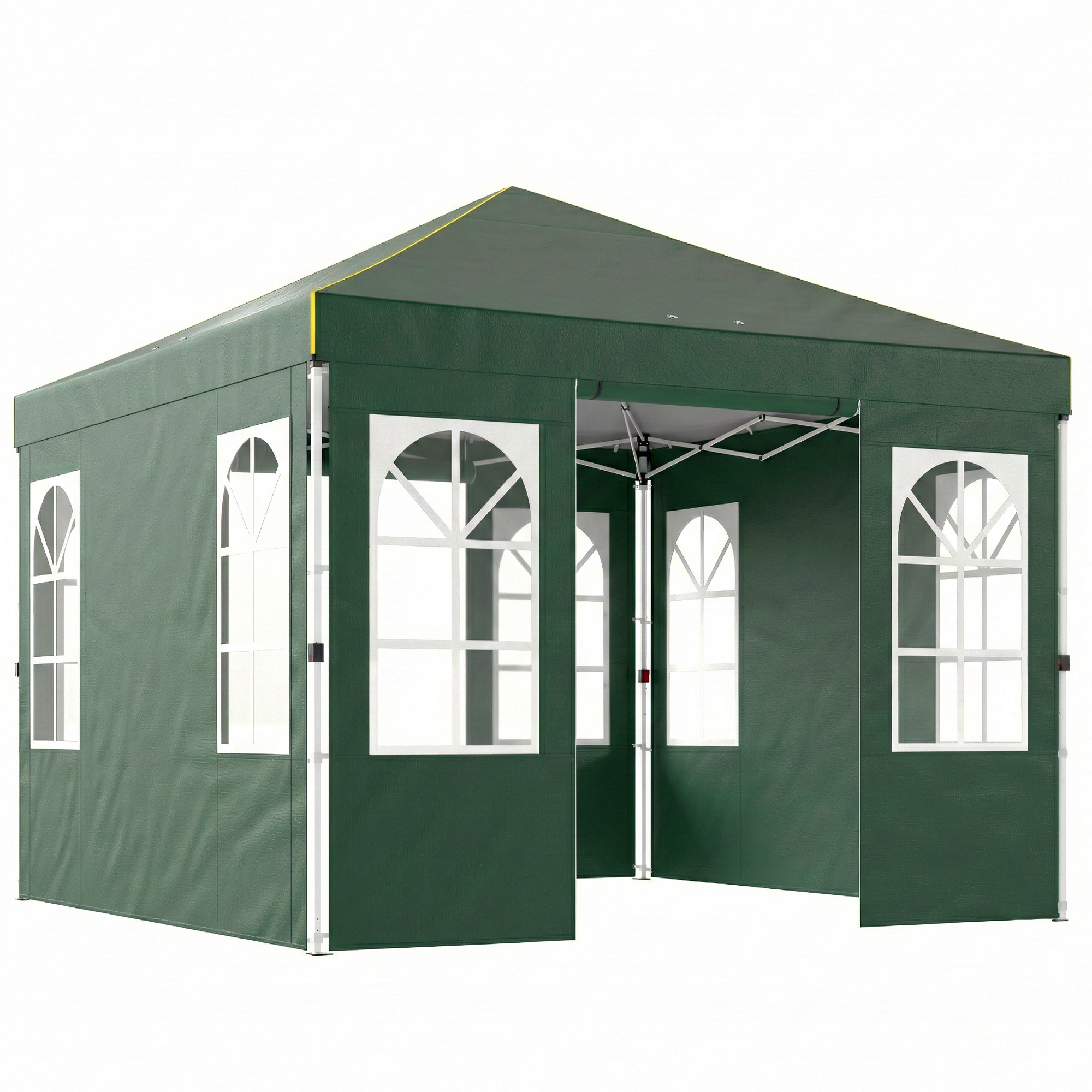 Outsunny Faltpavillon 3x3 m, Pop-up, mit 4 abnehmbaren Seitenteilen, Gartenpavillon mit UPF50+, Zentralverriegelung, höhenverstellbar, Tragetasche, Sandsäcke, Pavillon für draußen, Grün Aosom