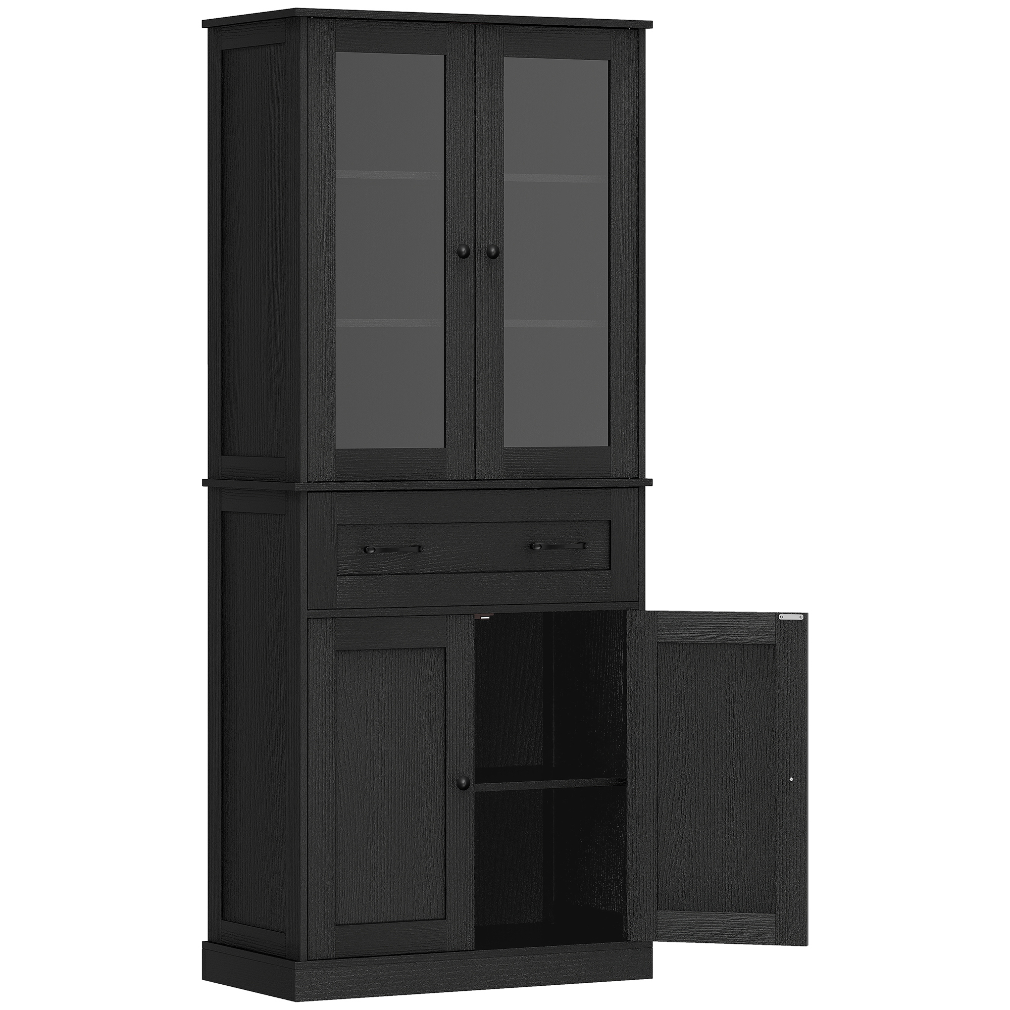 HOMCOM Küchenschrank Hochschrank Buffetschrank mit 2 Schränken, Acryltüren, Verstellbarer Einlegeboden und Schublade Vorratsschrank für Küche, Wohnzimmer, Esszimmer Schwarz, 76 x 40 x 182,5 cm   Aosom