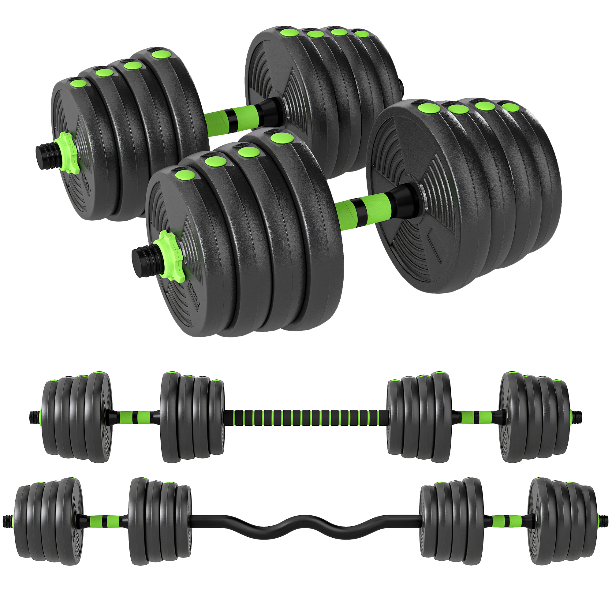 SPORTNOW 3-in-1 Hantelset verstellbar 30 KG Kurzhantel Set Kurzhanteln Langhanteln Hanteln Set Dumbbell mit Verbindungsrohr Kurzhantelset für Krafttraining Zuhause Fitnessstudio Aosom
