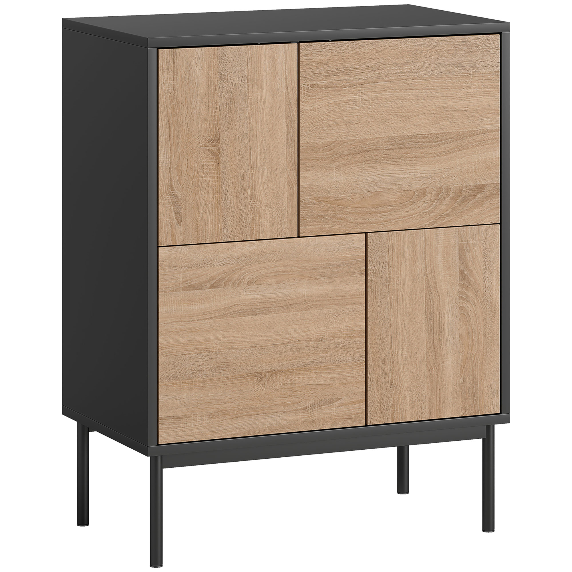 HOMCOM Sideboard, Kommode mit Push-to-Open-Türen, Aufbewahrungsschrank mit Metallbeine, Moderner Küchenschrank Buffetschrank für Küche, Esszimmer, Wohnzimmer, Schwarz+Naturholz   Aosom