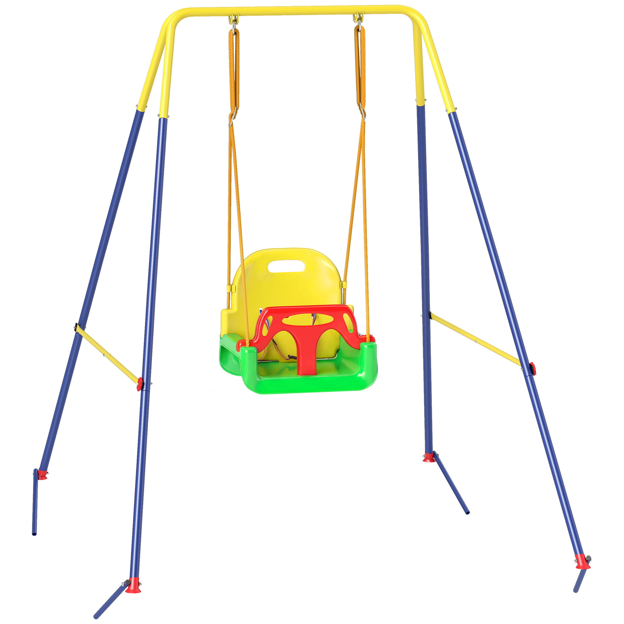 AIYAPLAY 3-in-1 Gartenschaukel für Kinder, Babyschaukel für Innen & Außen, höhenverstellbar, klappbares Stahlgestell, Sicherheitsgurt, einfache Montage, 9 Monate-8 Jahre, Grün   Aosom