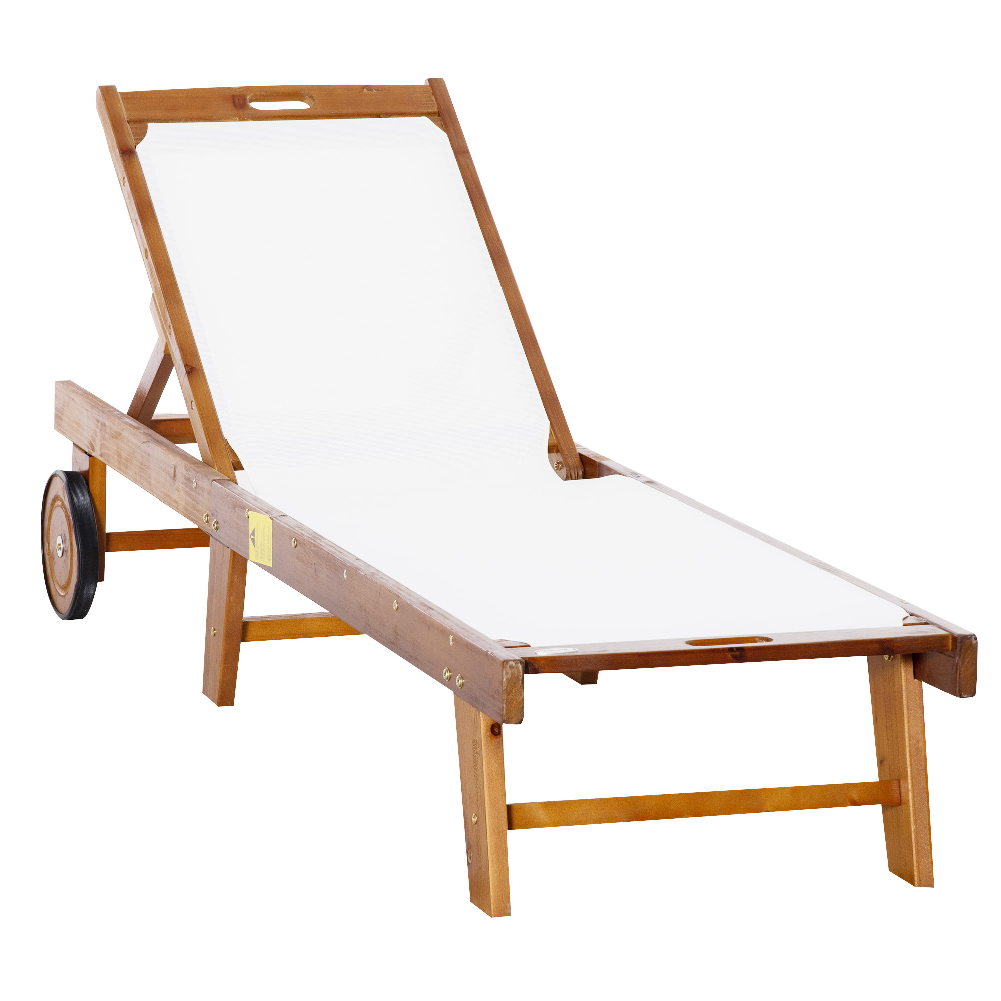 Outsunny Sonnenliege Relaxliege Gartenliege verstellbar aus Akazienholz und Textil, Natur und Weiß, 198x60x55-88 cm für Garten und Terrasse   Aosom.de