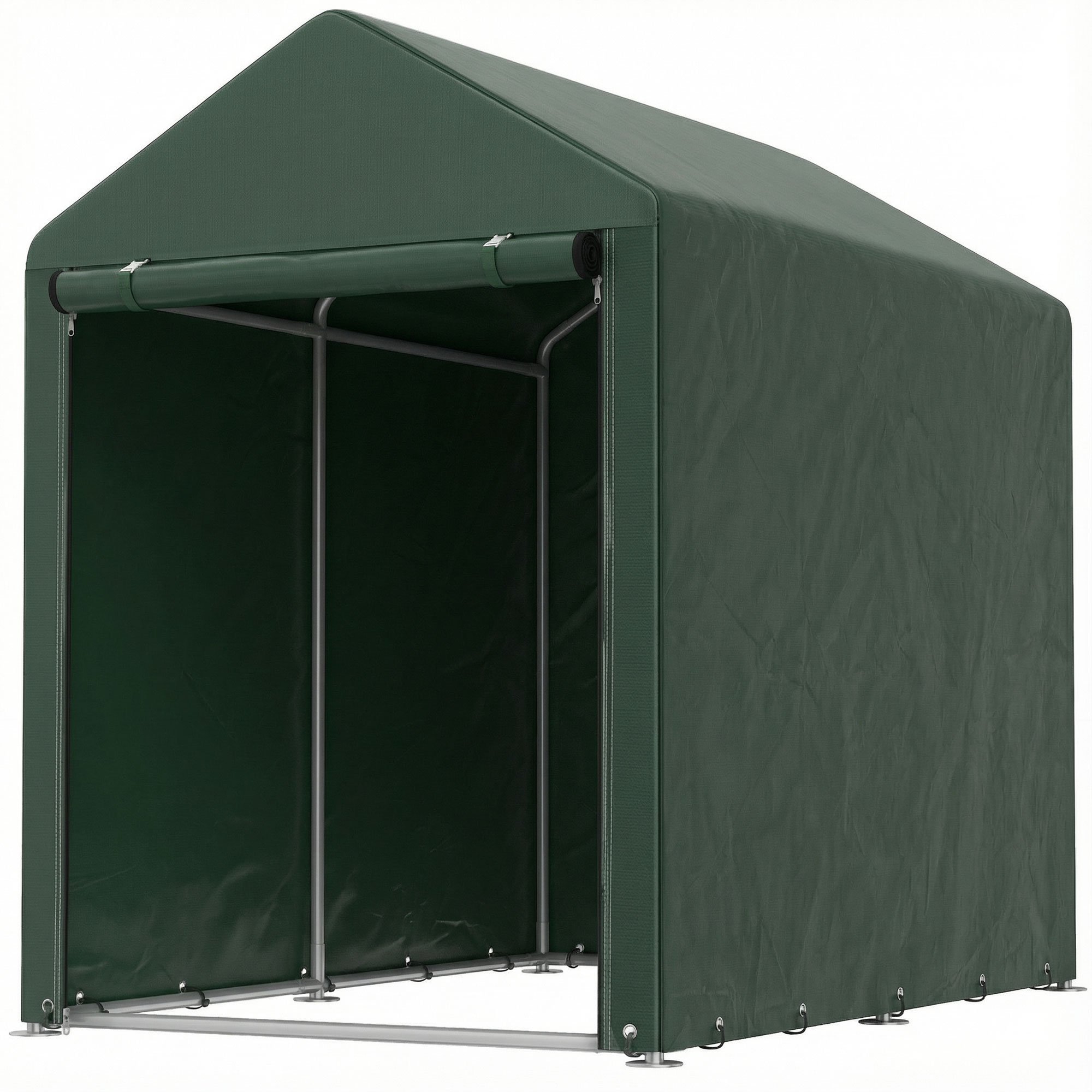 Outsunny Gartenzelt/Außenschuppen für Werkzeuge & Fahrräder 120x180x165 cm, Außenschuppen mit 2 Abteilen, Rolltür mit Reißverschluss, wasserdicht, UV-beständig, Tragbare Garage, Grün   Aosom