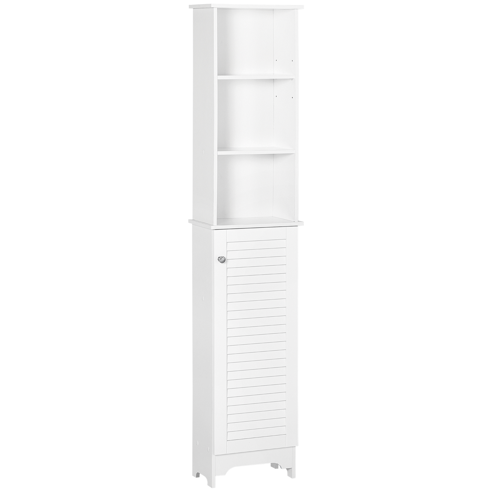 HOMCOM  Badezimmerschrank mit höhenverstellbarem Regal schmaler Badschrank Badmöbel mit Lamellentür Badezimmer-Hochschrank MDF Spanplatte Weiß   Aosom