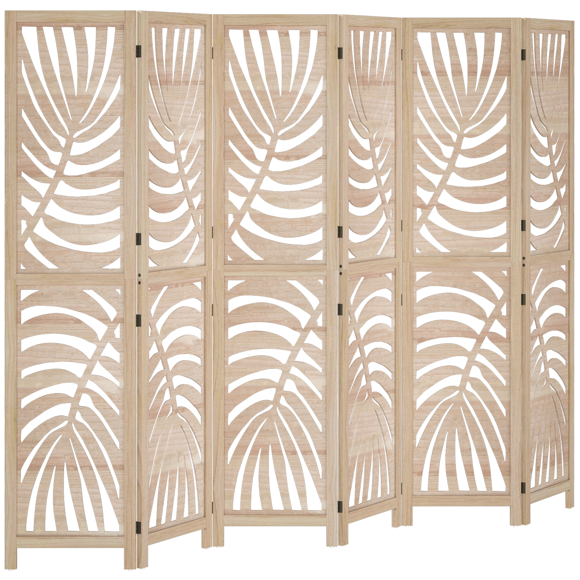 HOMCOM Raumteiler aus Holz 6 Paneele 240 x 170 cm faltbarer und tragbarer Raumteiler, Blättermotiv, abnehmbare Trennwand für Wohnzimmer Schlafzimmer Zuhause, Naturholz   Aosom