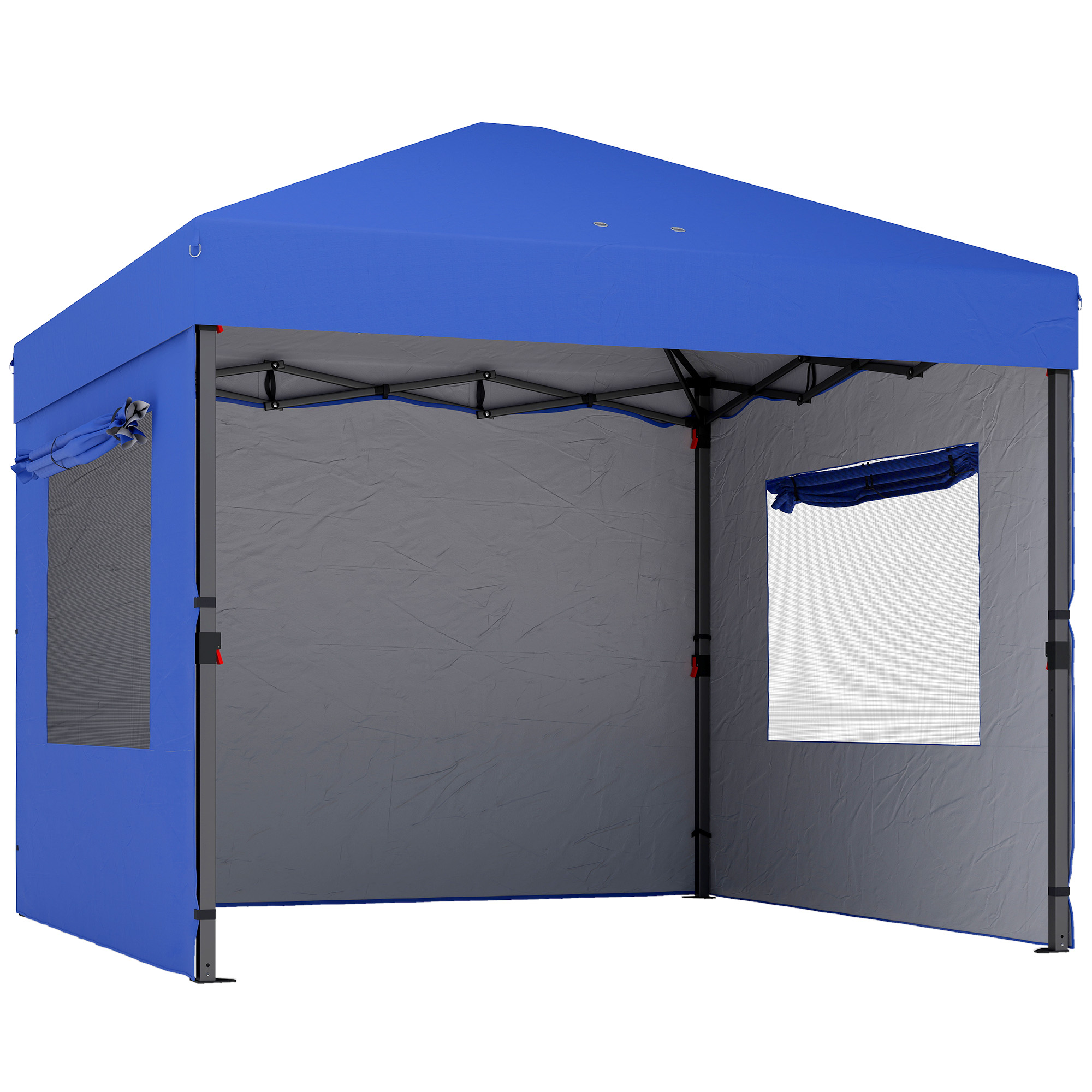 Outsunny Faltpavillon 300x300 cm, Pop-up, Gartenpavillon mit 3 Seitenwänden, 2 Netzfenstern, UPF50+, 3-stufig höhenverstellbar, Transporttasche, Sandsäcke, Außengazebo, Blau   Aosom