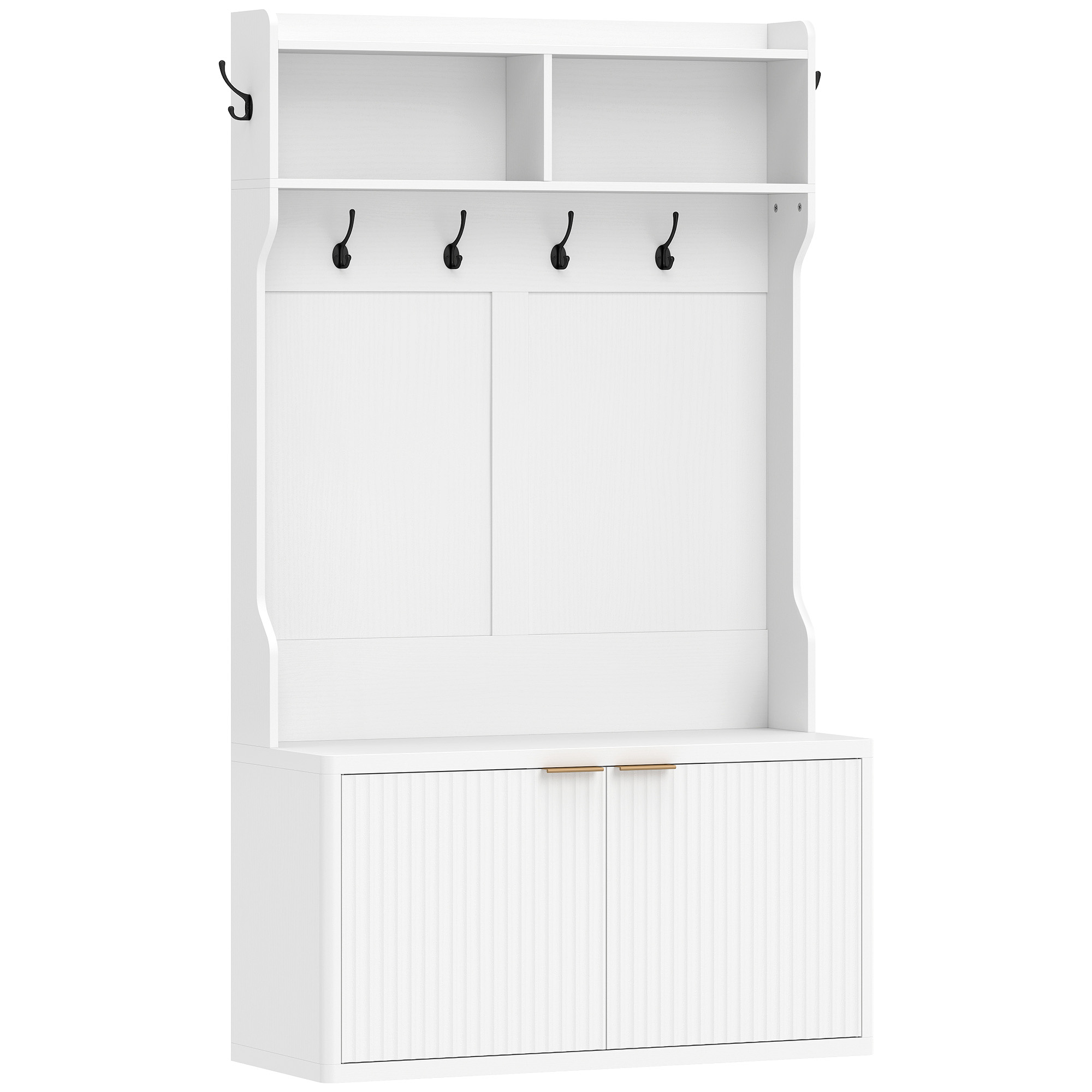 HOMCOM Garderobe mit Schuhaufbewahrung, Garderobe für Diele mit 2 Türen, offene Regale, 6 Haken, für Flur, Schlafzimmer, Wohnzimmer, moderner Stil, 100x38x172 cm, Weiß   Aosom