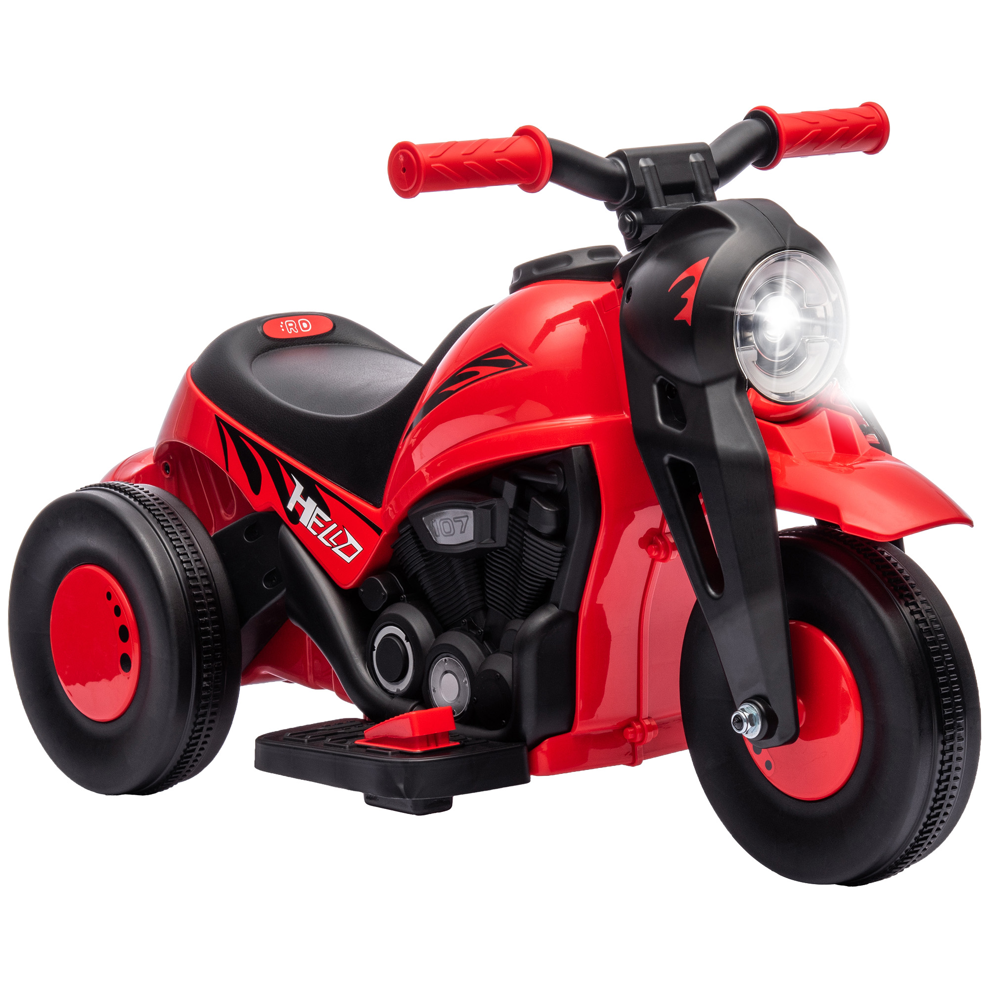 AIYAPLAY Elektro Kindermotorrad, 6V Elektromotorrad mit Seifenblasenmaschine, Musik, Scheinwerfer, Kindermotorrad mit Vorwärts-, Rückwärtsfunktion, Dreirad für 2-5 Jahre Kinder, Rot Aosom