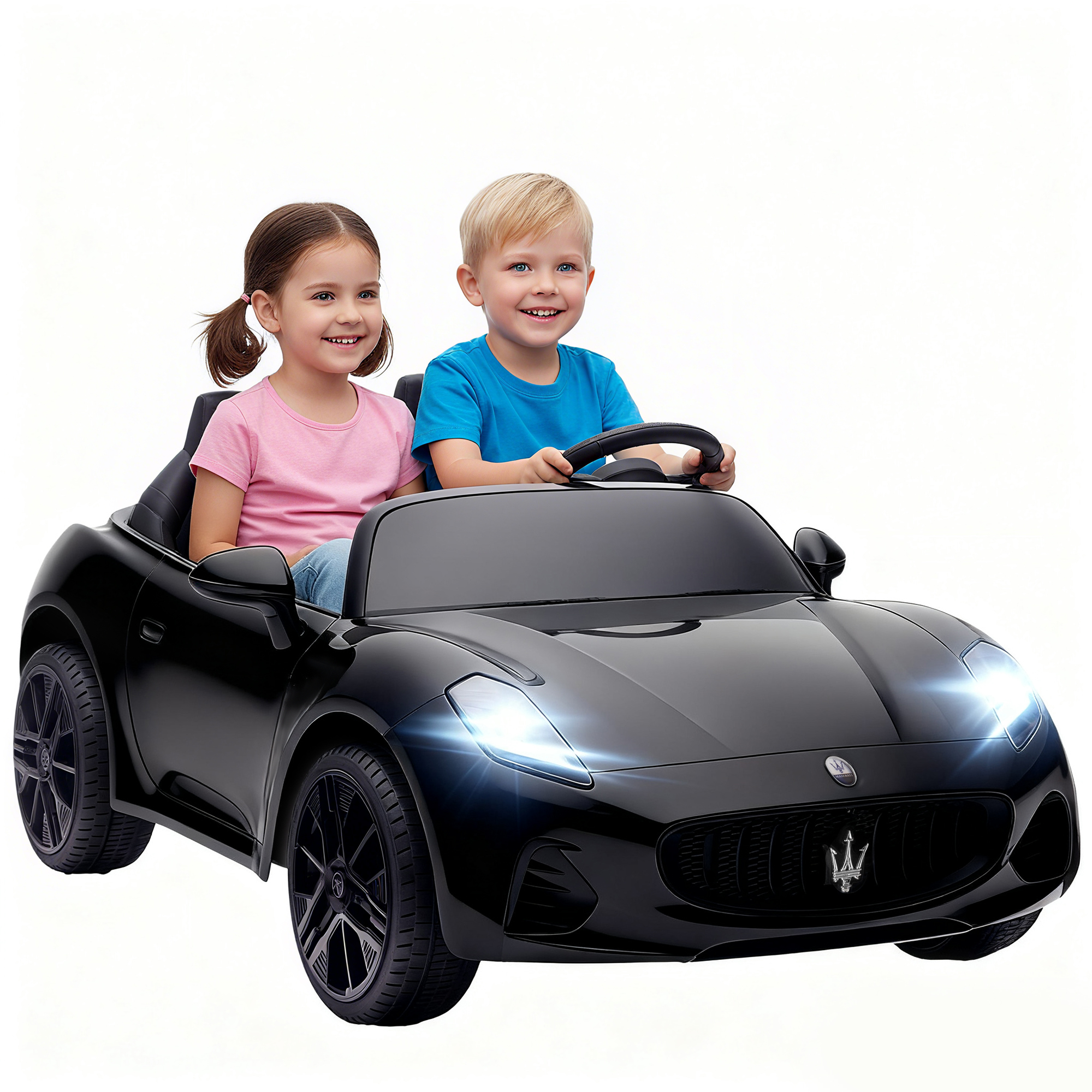 AIYAPLAY Kinder Elektroauto 12V 2-Sitzer Kinderauto mit 2,4 GHz Fernbedienung, 2 Motor, Elektrofahrzeug mit Federung, Musik, MP3-Player, USB, Hupe, LED-Leuchten, für 3-8 Jahre, 3-8 km/h, Schwarz   Aosom