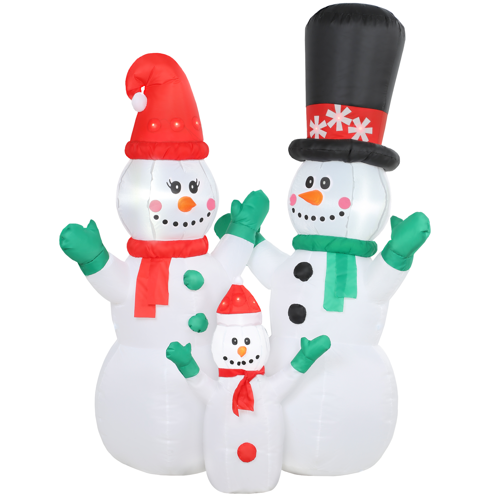 Outsunny Aufblasbar Schneemann Familie, 1,8 m Weihnachtsdeko mit LED-Beleuchtung, Gartendeko, Selbstaufblasende Weihnachtsbeleuchtung für Innen- und Außenbereich   Aosom