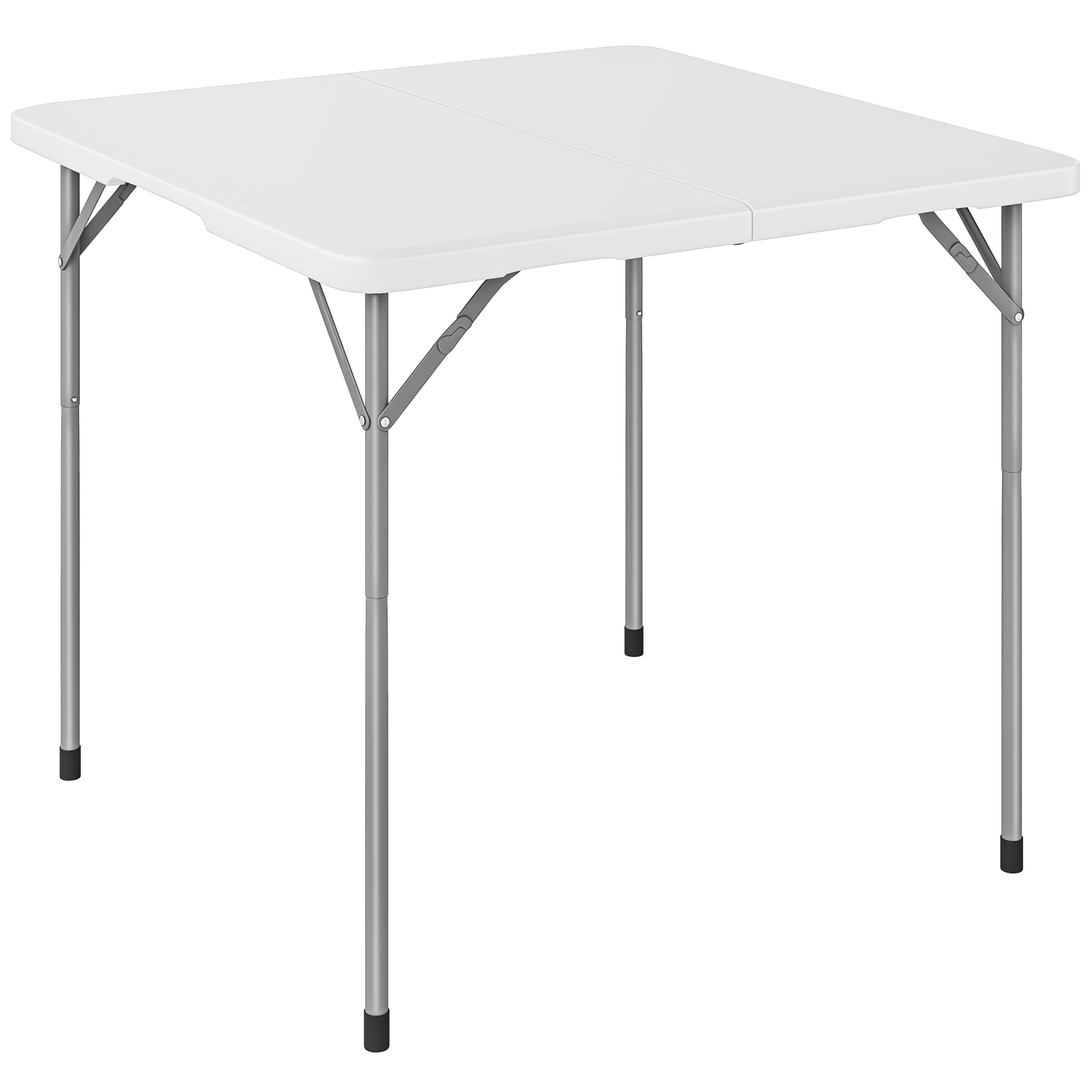 Outsunny Klapptisch aus HDPE, quadratischer Campingtisch 86 x 86 x 74 cm, mit Griff, höhenverstellbar, für Innen/Außen, Terrasse, Camping, Strand, weiß Aosom