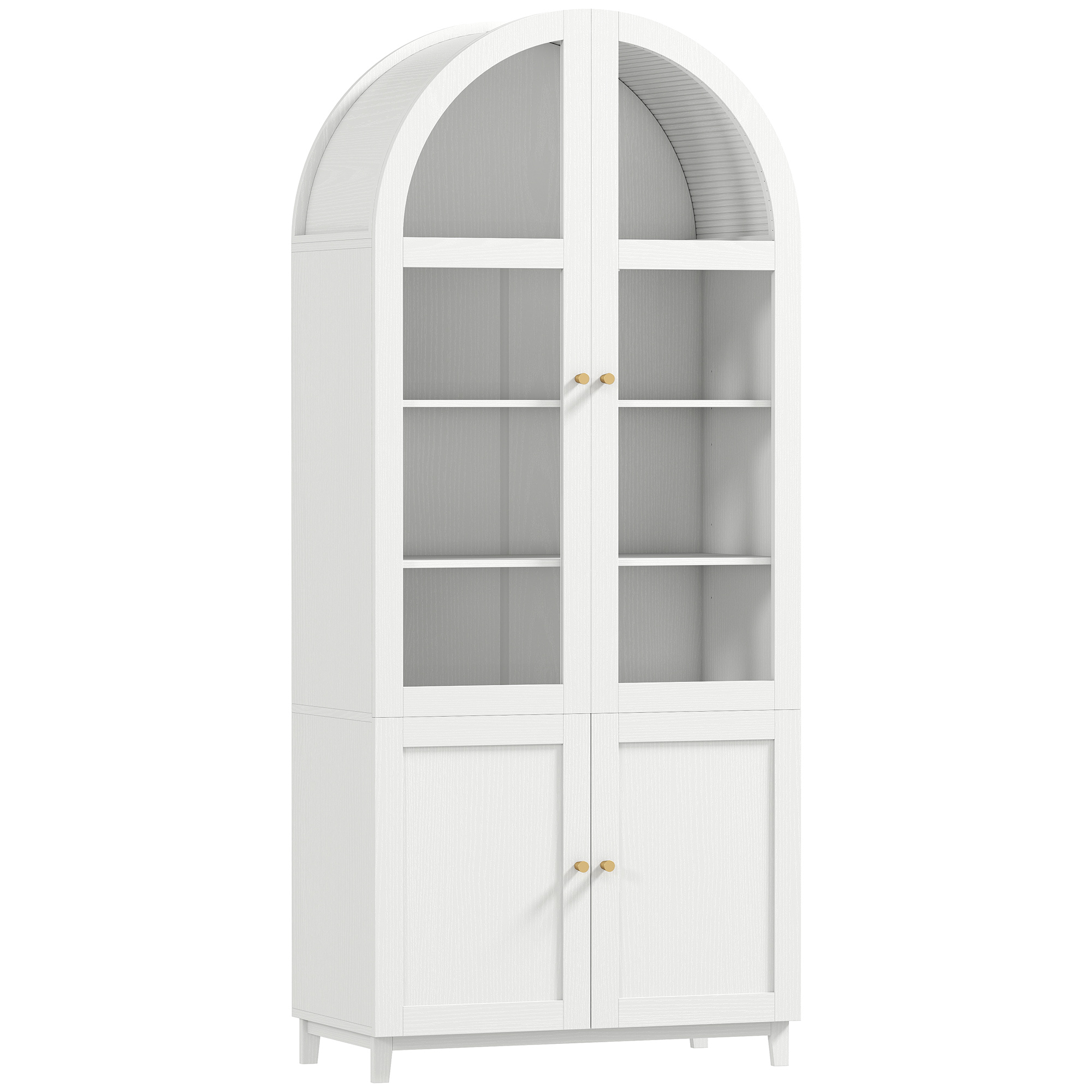 HOMCOM Hochschrank für Küche, Küchenschrank, Vitrine mit 4 Türen, davon 2 aus Acryl, und verstellbaren Regalen, Aufbewahrungsschrank für Wohnzimmer, Esszimmer, 78 x 40 x 180 cm, weiß Aosom