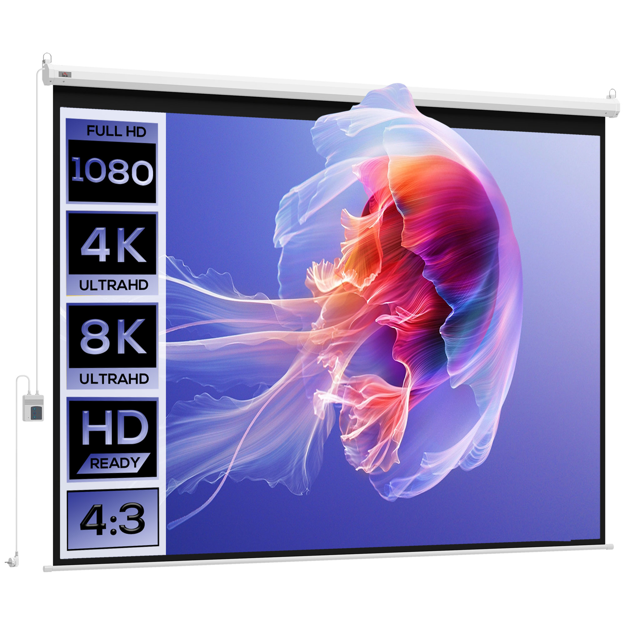 HOMCOM Beamer Leinwand 203 x 152 cm 100 Zoll 4:3 HD 4K Projektionsleinwand Elektrische Motor Leinwand mit Fernbedienung für Heimkino oder Präsentationen   Aosom