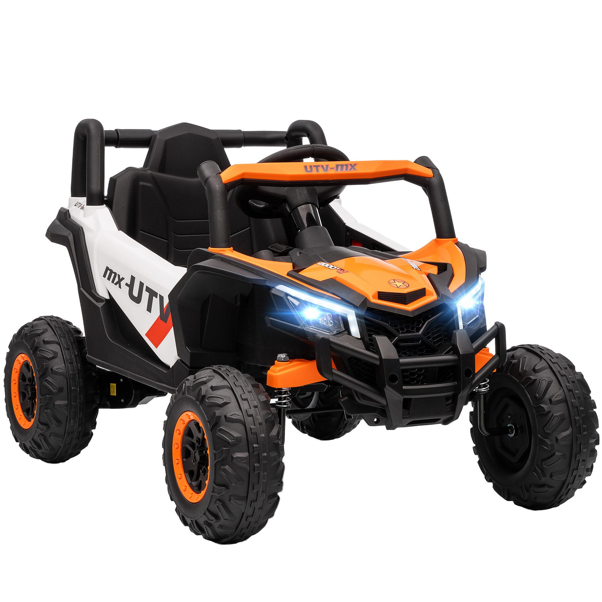 AIYAPLAY Kinder Elektroauto 12V Kinderauto UTV mit 2,4 GHz Fernbedienung, 2 Motor, Kinderfahrzeug mit Softstart, Federungssystem, LED-Leuchten, Musik, USB-Anschluss, Hupe für 3-5 Jahre, Orange   Aosom