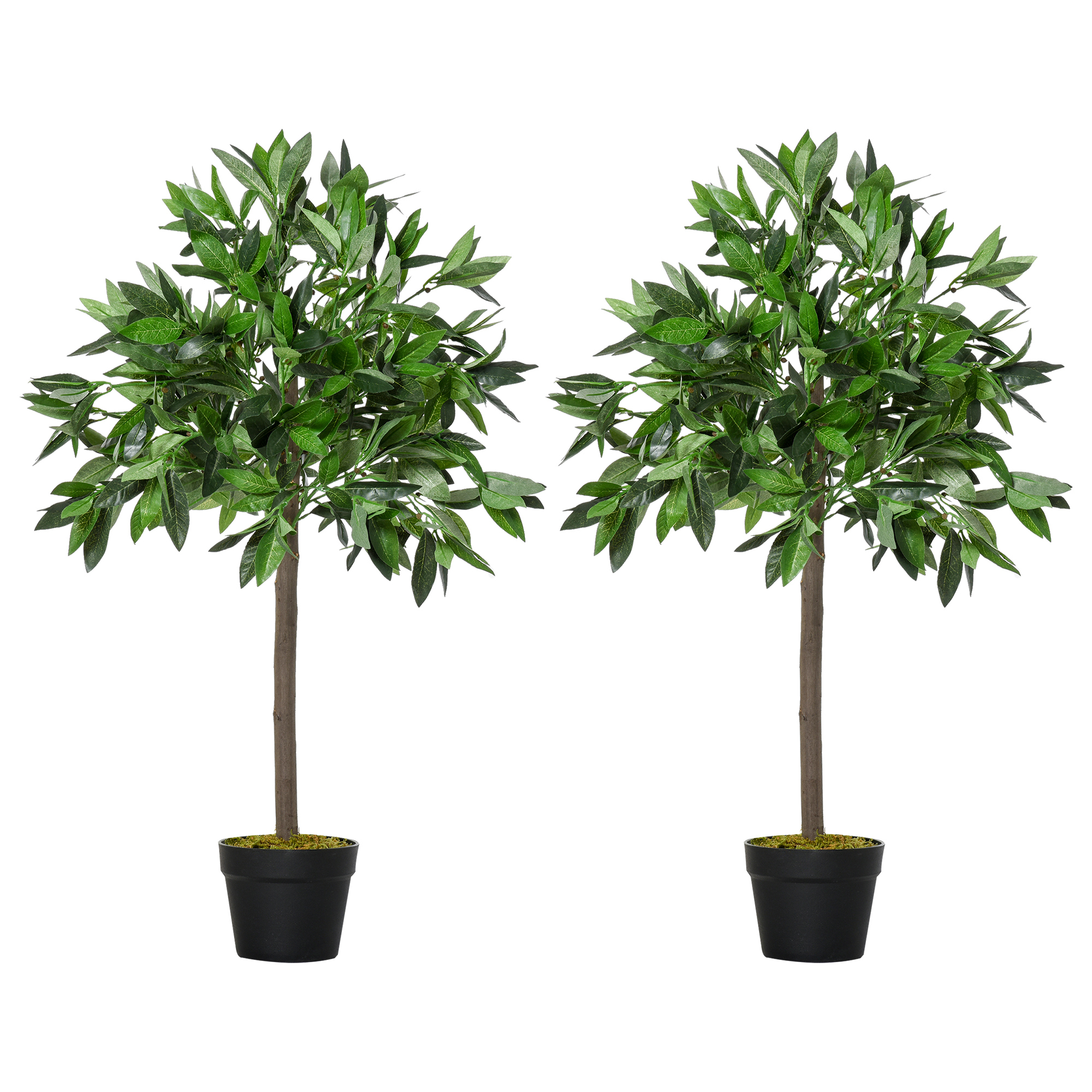 Outsunny 2er-Set Künstlicher Lorbeerbaum, 90 cm Kunstpflanzen im Zementtopf, Zimmerpflanze, künstliche Pflanzen für Indoor, Outdoor, Dekopflanzen, Grün Aosom