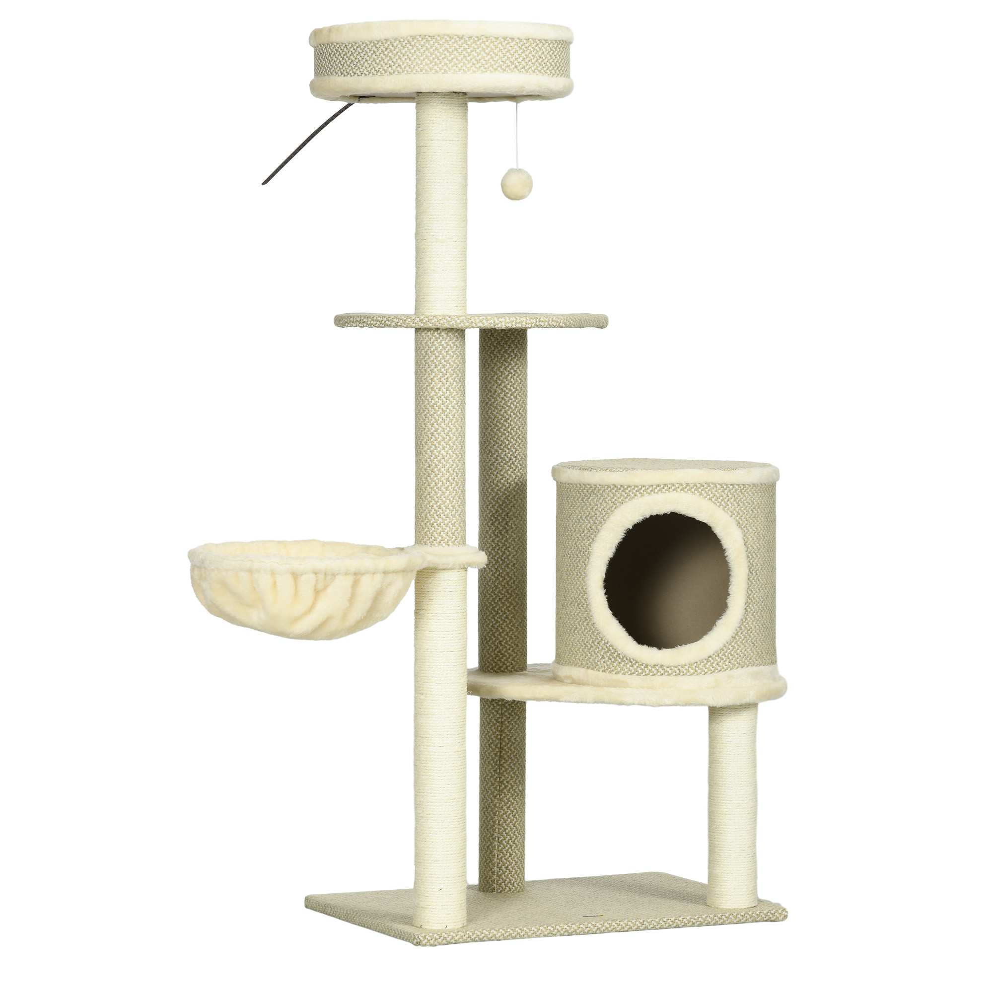 PawHut Kratzbaum für 1-2 Katzen 124H cm Katzenbaum mit 2 Liegeflächen Korb Spielball Kletterturm für Katzen   Aosom.de
