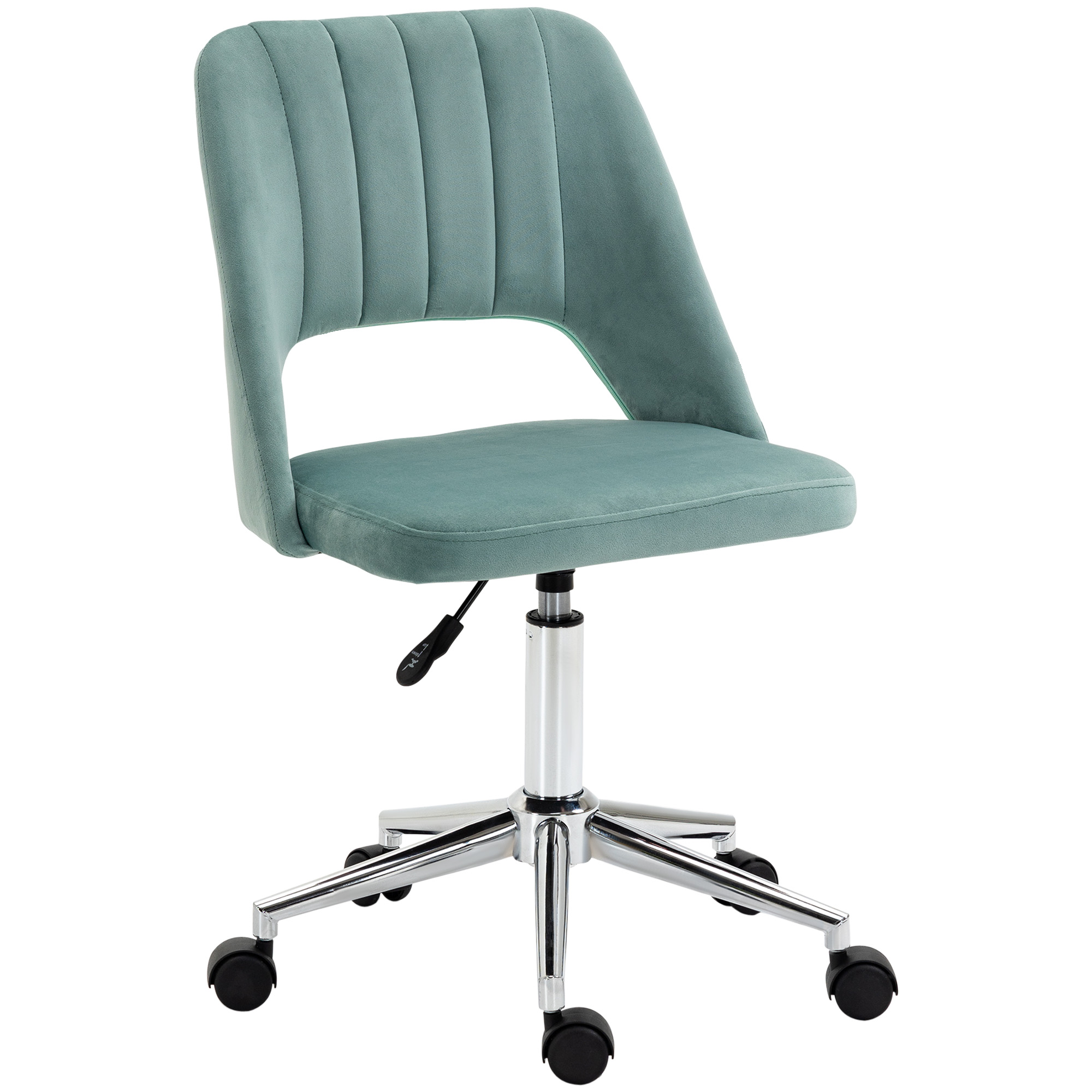 Vinsetto Schreibtischstuhl, Höhenverstellbar Homeoffice Stuhl ohne Armlehne, drehbar Bürostuhl mit Samtoptik, Ergonomisch Schminkstuhl für Schlafzimmer, Arbeitszimmer, Grün Aosom