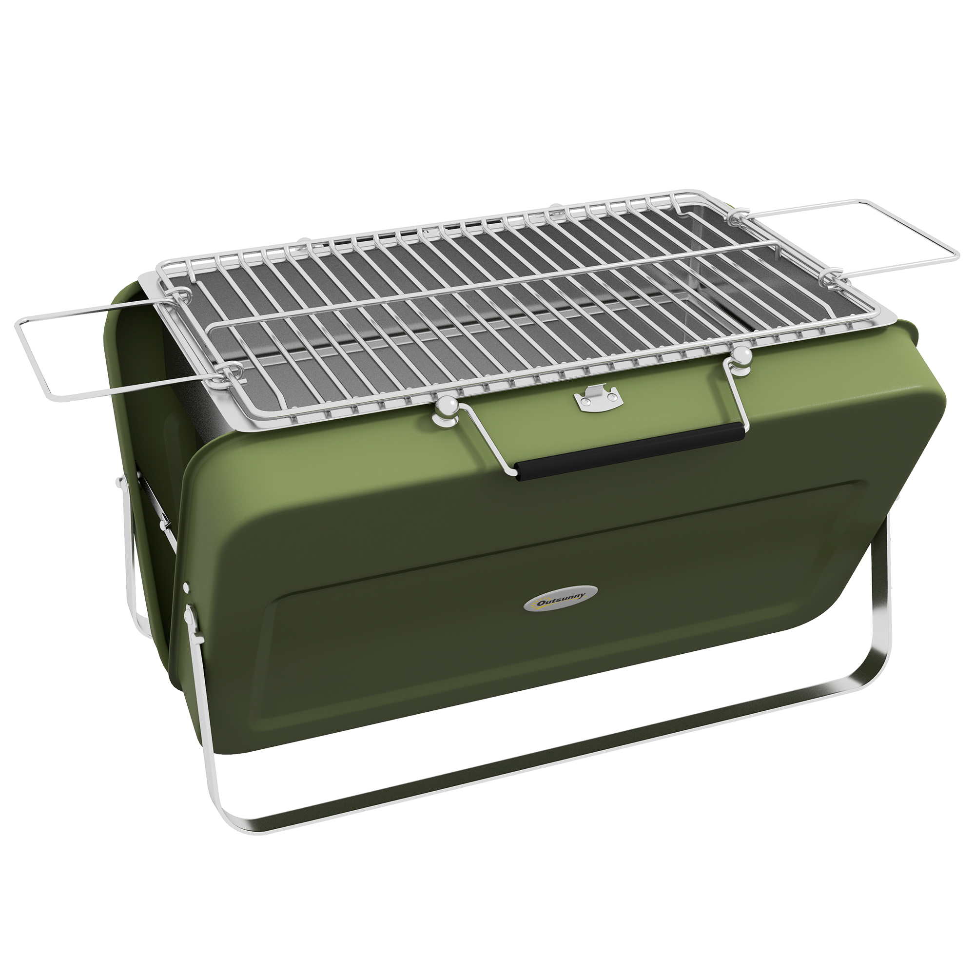 Outsunny Tischgrill Holzkohlegrill mit Kohleschale Grillrost und Griff für Picknick und Garten Edelstahl grün Aosom.de