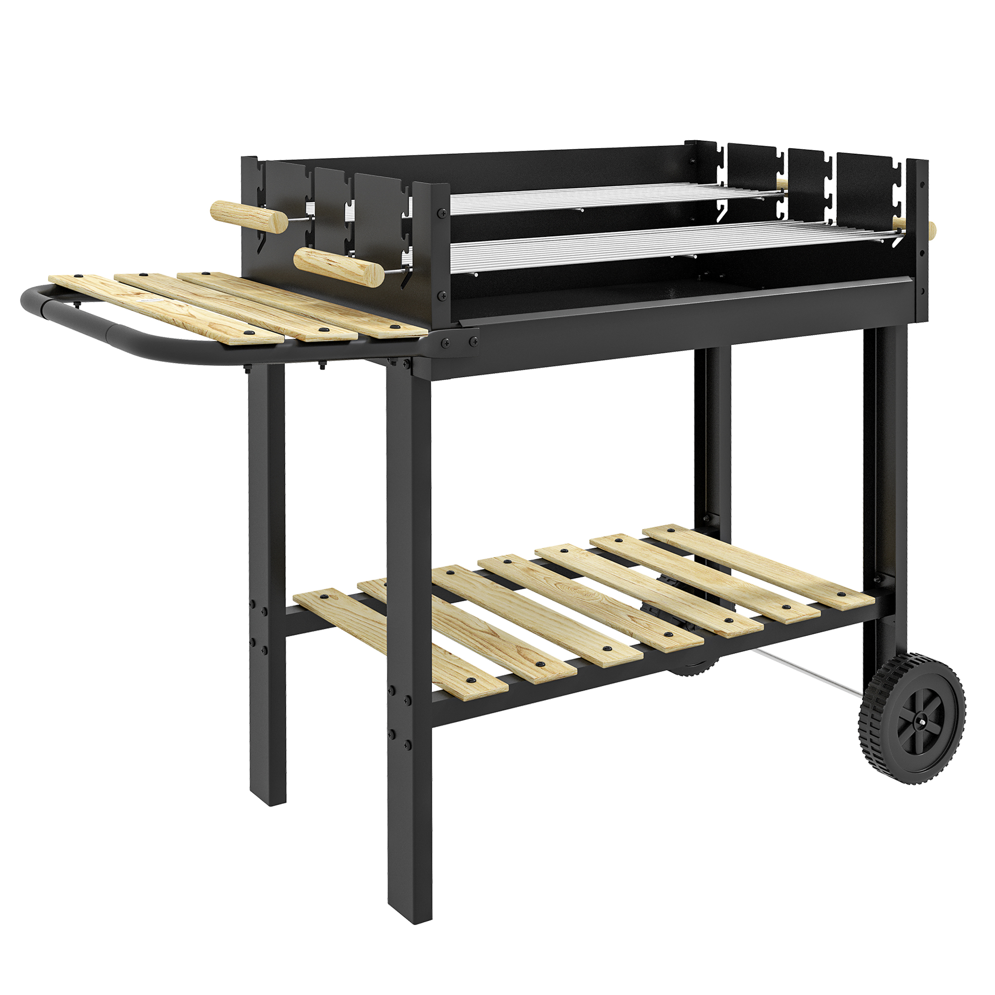 Outsunny Holzkohlegrill BBQ Campinggrill mit zwei Grillrosten und Ablage, Metall Schwarz 113x53,5x82,5cm für Garten und Terrasse Aosom.de