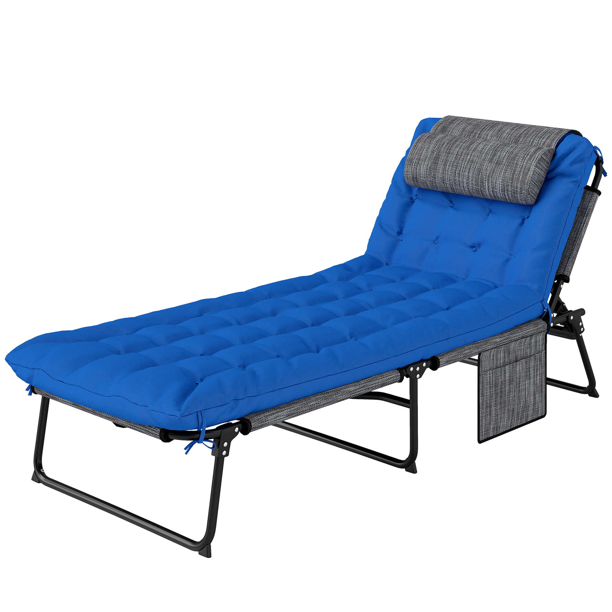 Outsunny Sonnenliege klappbar Gartenliege mit Kopfkissen, Liegestuhl mit 4-Fach verstellbare Rückenlehne, wetterfeste Campingliege, Gartenstuhl bis 120 kg belastbar, für Garten Outdoor Pool, Blau   Aosom
