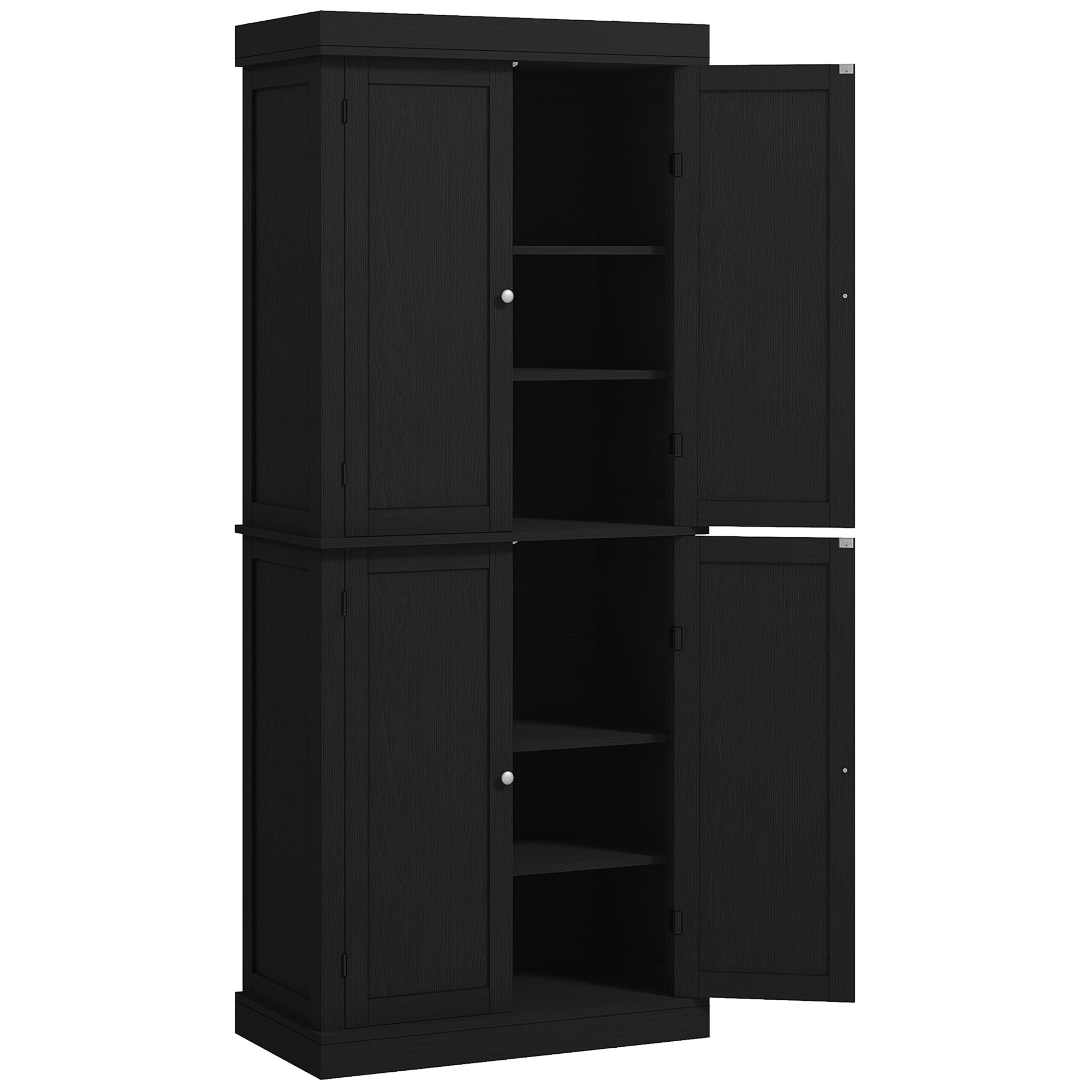 HOMCOM Hoher Küchenschrank 184 cm, Vorratsschrank mit 4 magnetischen Türen, verstellbare Einlegeböden, 6-stufiger Küchenschrank, für Esszimmer & Wohnzimmer, Schwarz   Aosom