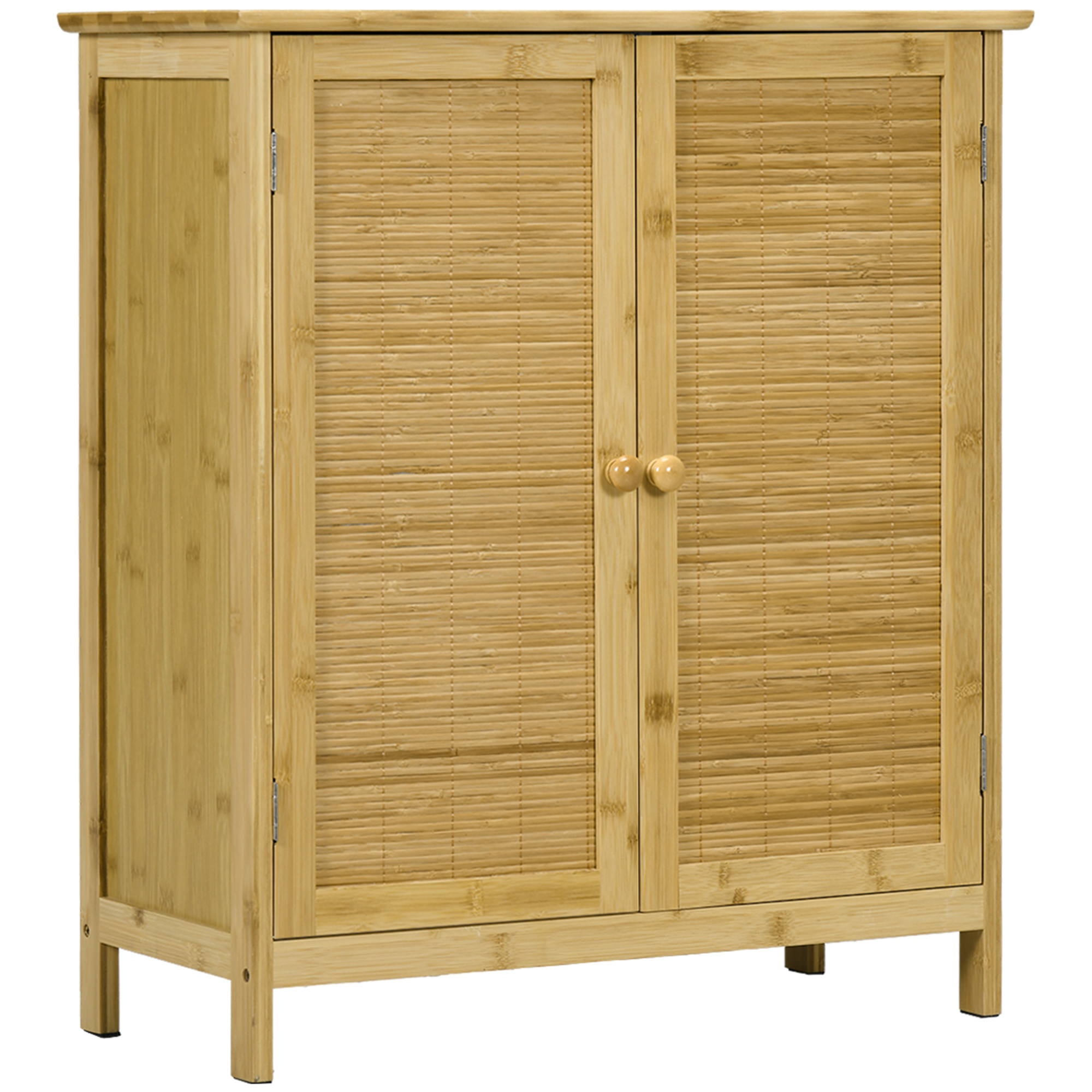 HOMCOM 2-türiges Bambus-Sideboard, Boho-Wohnzimmer-Sideboard mit 2 Einlegeböden, für Küche, Flur, Schlafzimmer, Natur, 60x27x67,5 cm Aosom