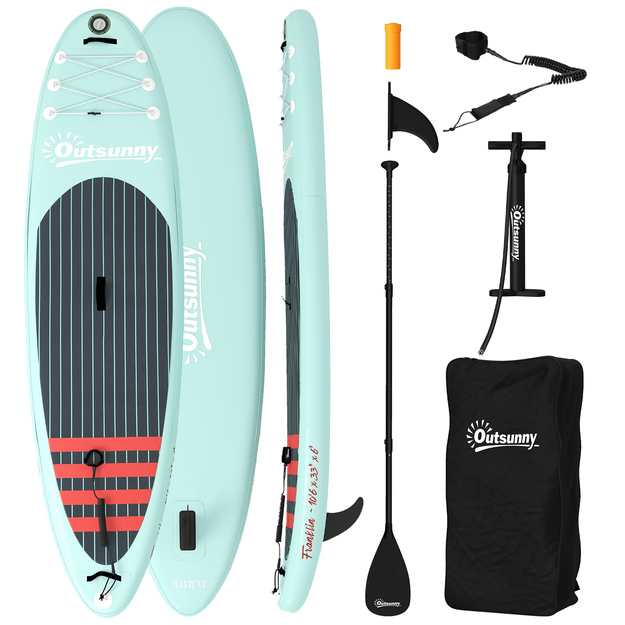 Outsunny Aufblasbares Paddleboard mit Zubehör, 320 cm, verstellbares Aluminium-Paddel, Finne, Stand-Up-Paddle-Board mit rutschfester EVA-Oberfläche, Pumpe und Rucksack, Tragkraft 160 kg, für Erwachsene   Aosom