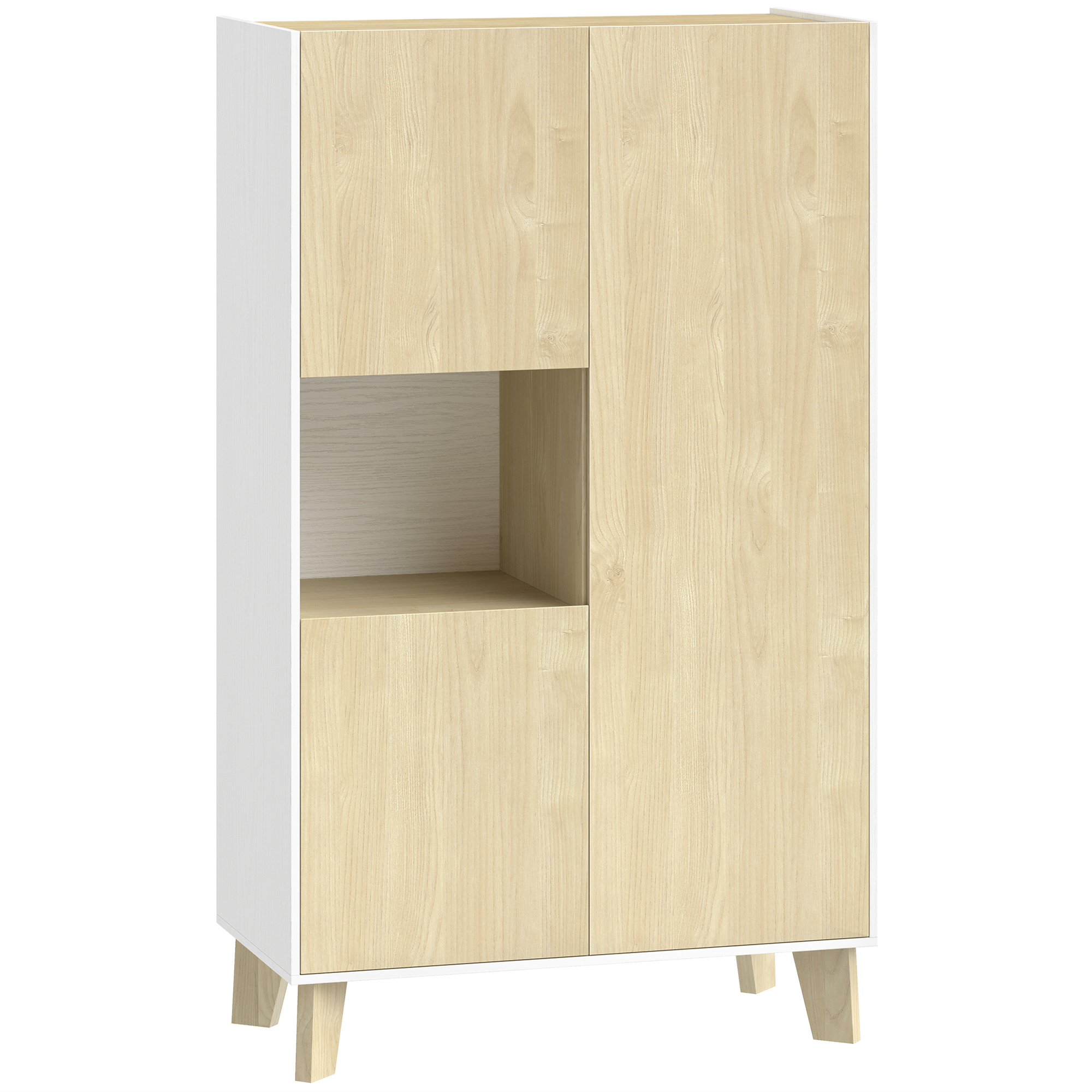 HOMCOM Sideboard, Aufbewahrungsmöbel mit 6 Fächern und Soft-Close-Türen, modernes Design, Sideboard für Esszimmer und Küche, 80 x 40 x 135 cm, weiß und Naturholz Aosom