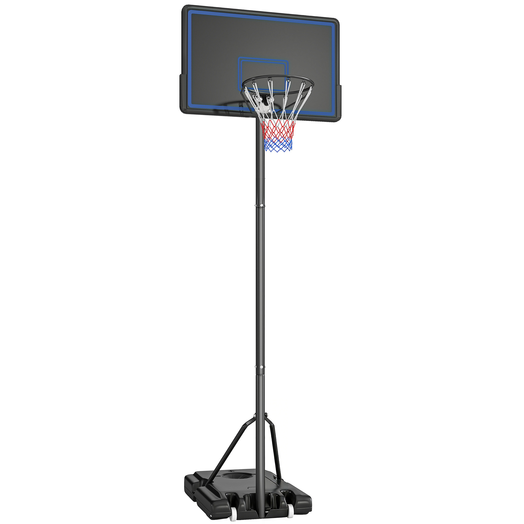 SPORTNOW freistehender Basketballkorb mit höhenverstellbarem Ständer 1,35–3,05 m, tragbarer Outdoor-Basketballkorb mit Rollen, Rückwand aus PE, beschwerbare Basis und Sandsack, Blau   Aosom