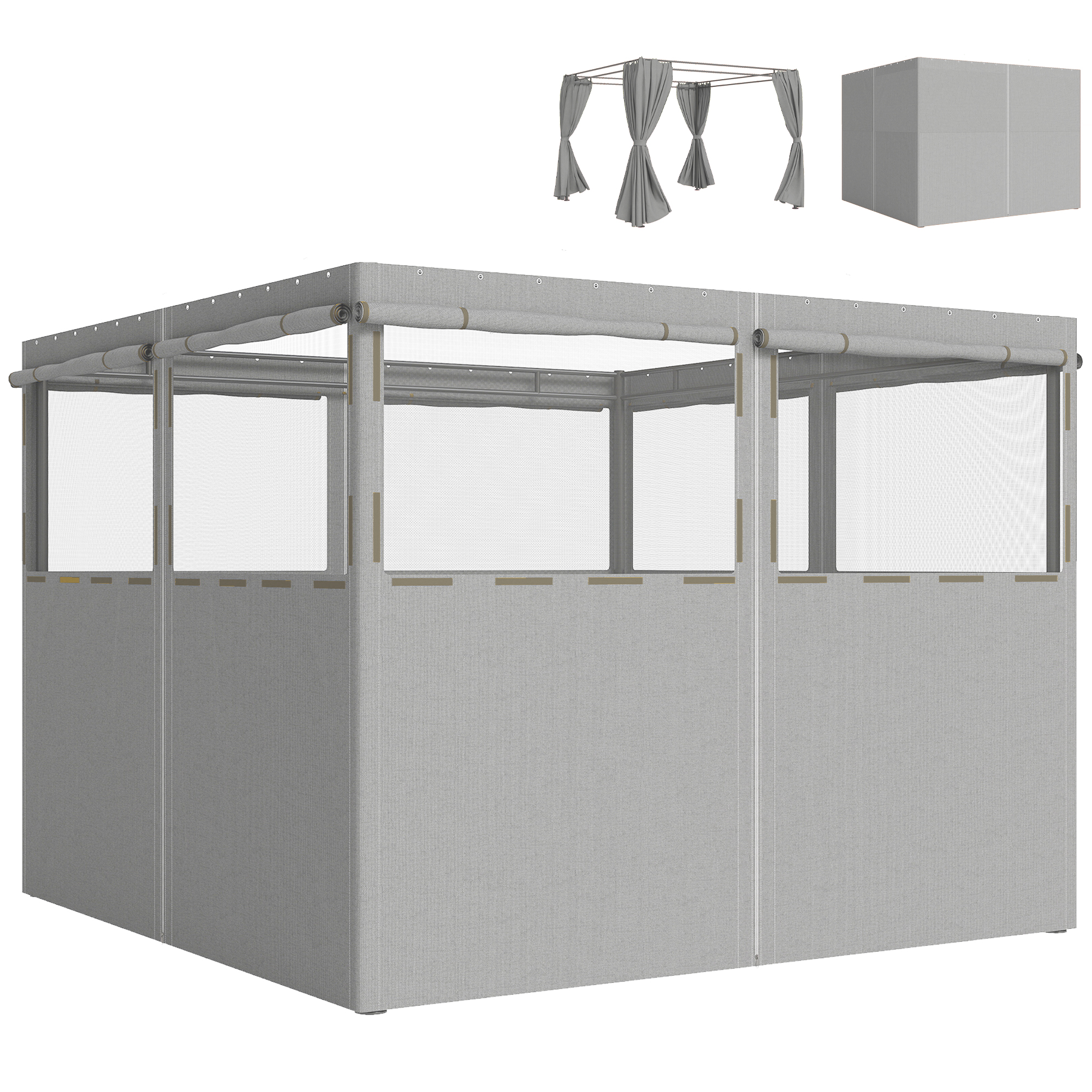 Outsunny 4 Seitenwände für Pavillon, 3x3 m, Pavillon-Seitenwände mit 8 aufrollbaren Fliegengitterfenstern, UV-Schutz 30+, wasserdicht, Ersatzseiten für Gartenpavillon, Hellgrau Aosom