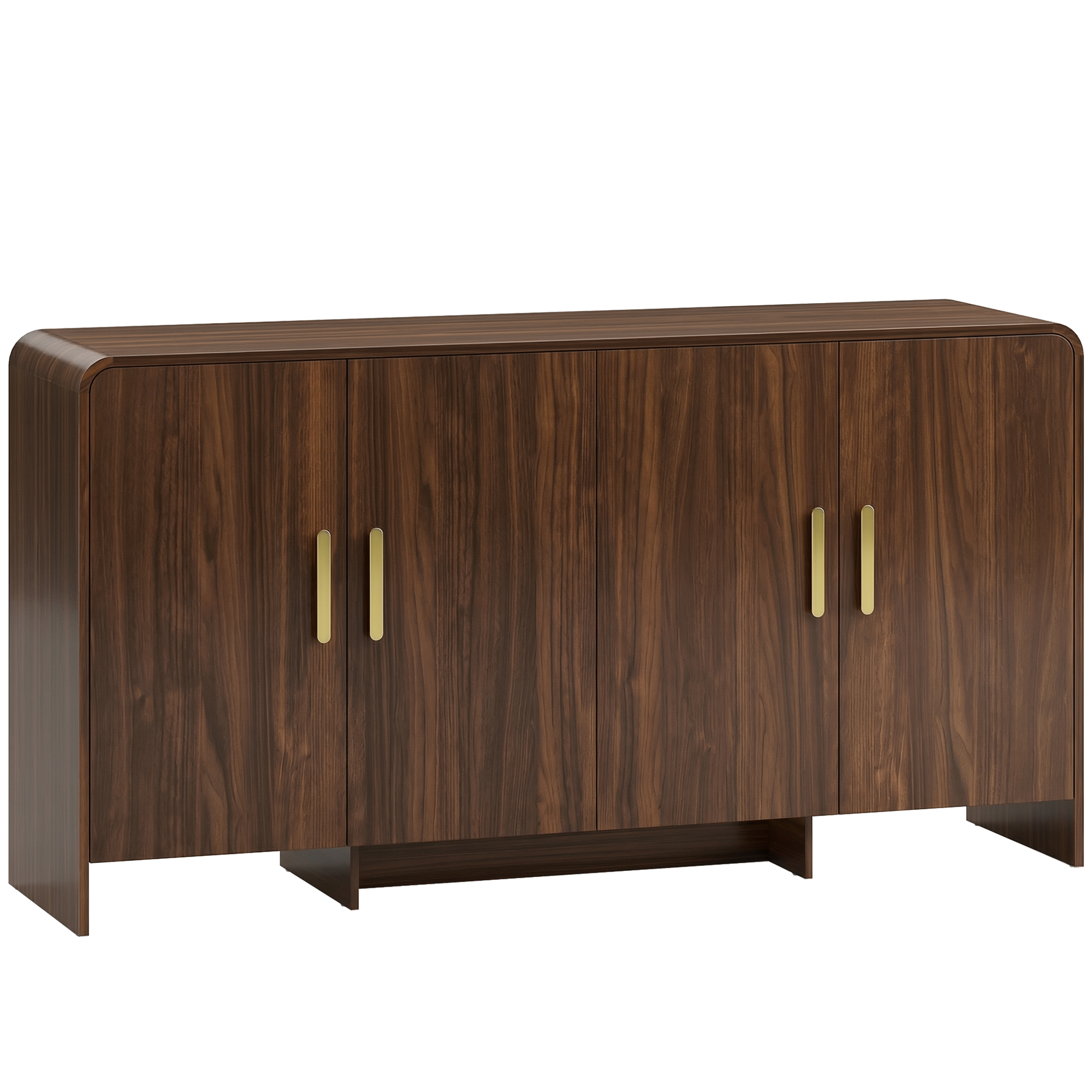 HOMCOM Sideboard Wohnzimmer, Aufbewahrungsmöbel mit 4 Soft-Close-Türen, 4 Fächern und abgerundeten Kanten, TV-Möbel für Fernseher bis 183 cm, für Küche und Schlafzimmer, 152x40x80cm, Nussbaum   Aosom