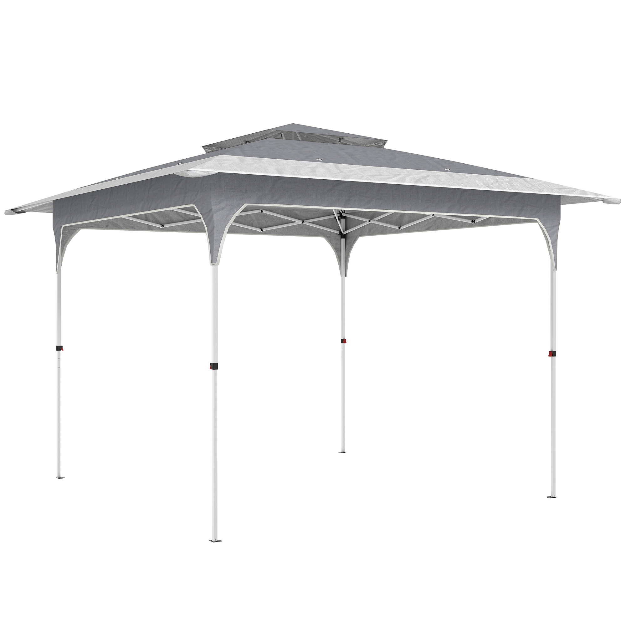 Outsunny Pavillon 3,5 x 3,5 m Wasserdicht Höhenverstellbar Pop-up Faltpavillon mit Ein-Knopf-Aufbau Doppeldach, UV 50+ Faltbar Partyzelt mit Tragetasche Gartenpavillon für Garten Festival Dunkelgrau   Aosom