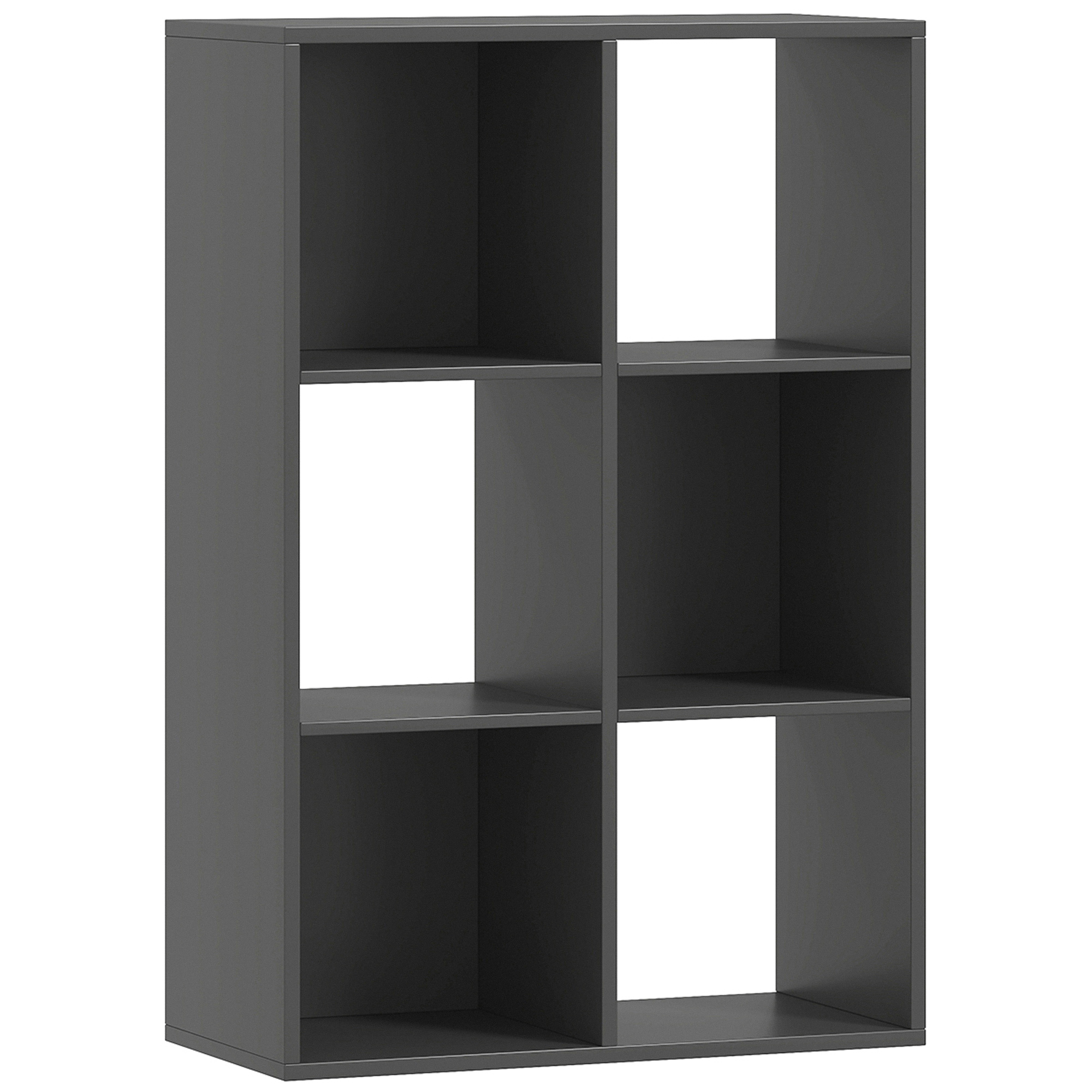 HOMCOM Würfelregal mit 6 Ablagefächern, rustikales Design, modernes Holzregal für Kinderzimmer, Arbeitszimmer, Büro, 61.5x29.5x91.5 cm, Schwarz   Aosom