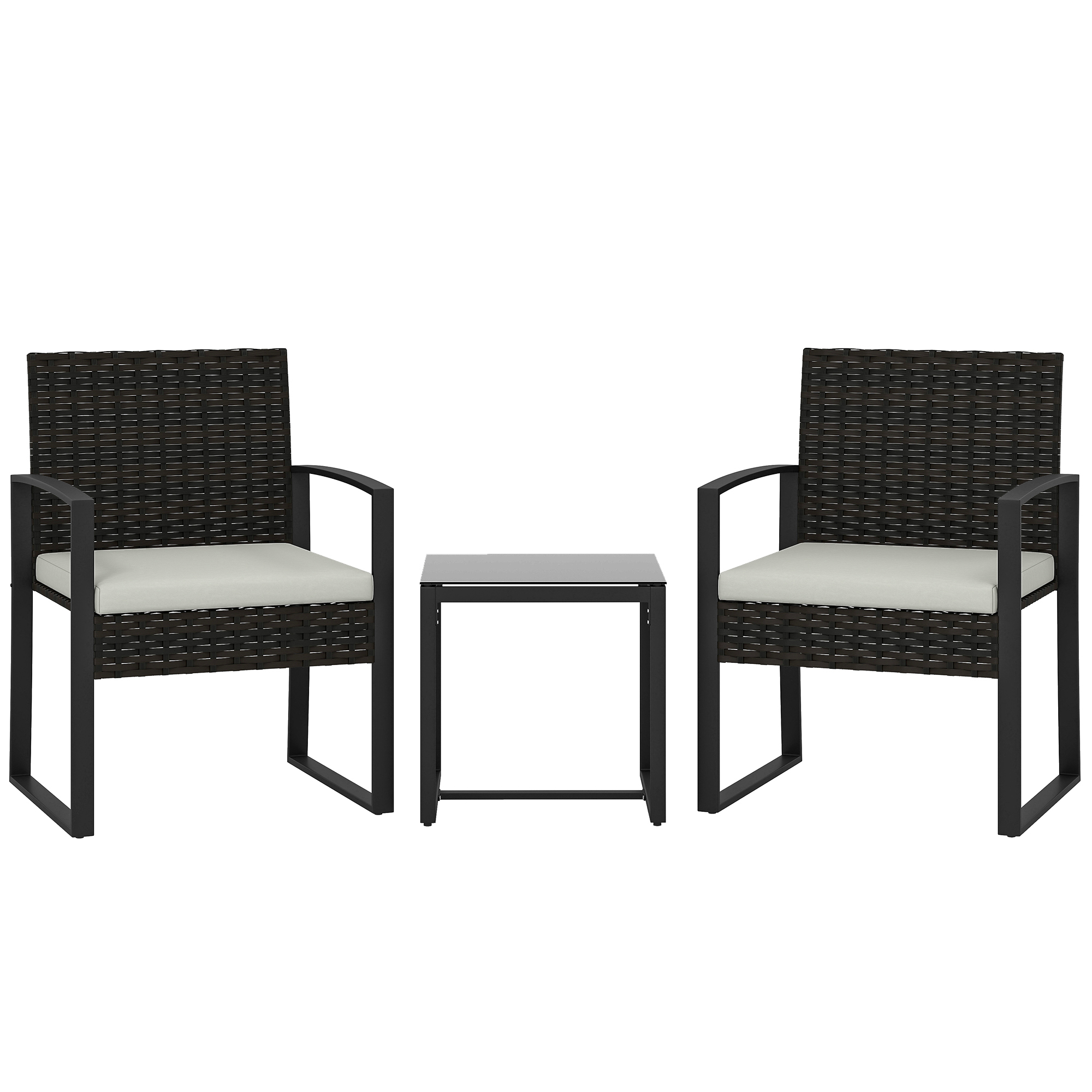 Outsunny Rattan Bistroset, 3 teiliges Gartenmöbel-Set mit 2 Gartenstühlen, Couchtisch, abnehmbar Kissen, Balkonmöbel-Set Sitzgruppe Gartengarnitur für Garten, Terrasse, Cremeweiß   Aosom