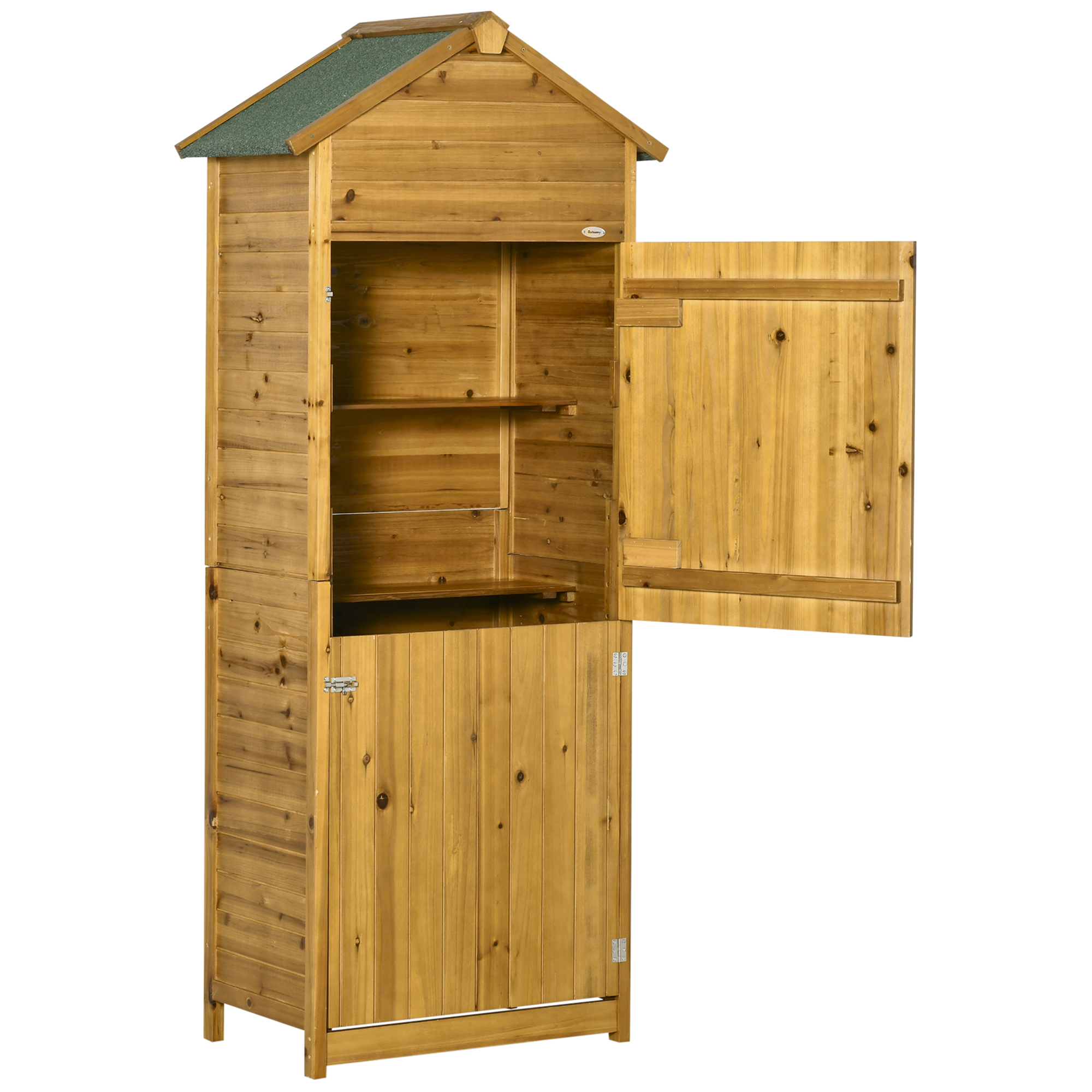 Outsunny Gerätehaus aus Naturholz, Geräteschrank, Gartenschrank, Gartenhaus, Geräteschuppen, 2 Regale, wetterfest, 2 Türen, 79 x 49 x 191,5cm   Aosom