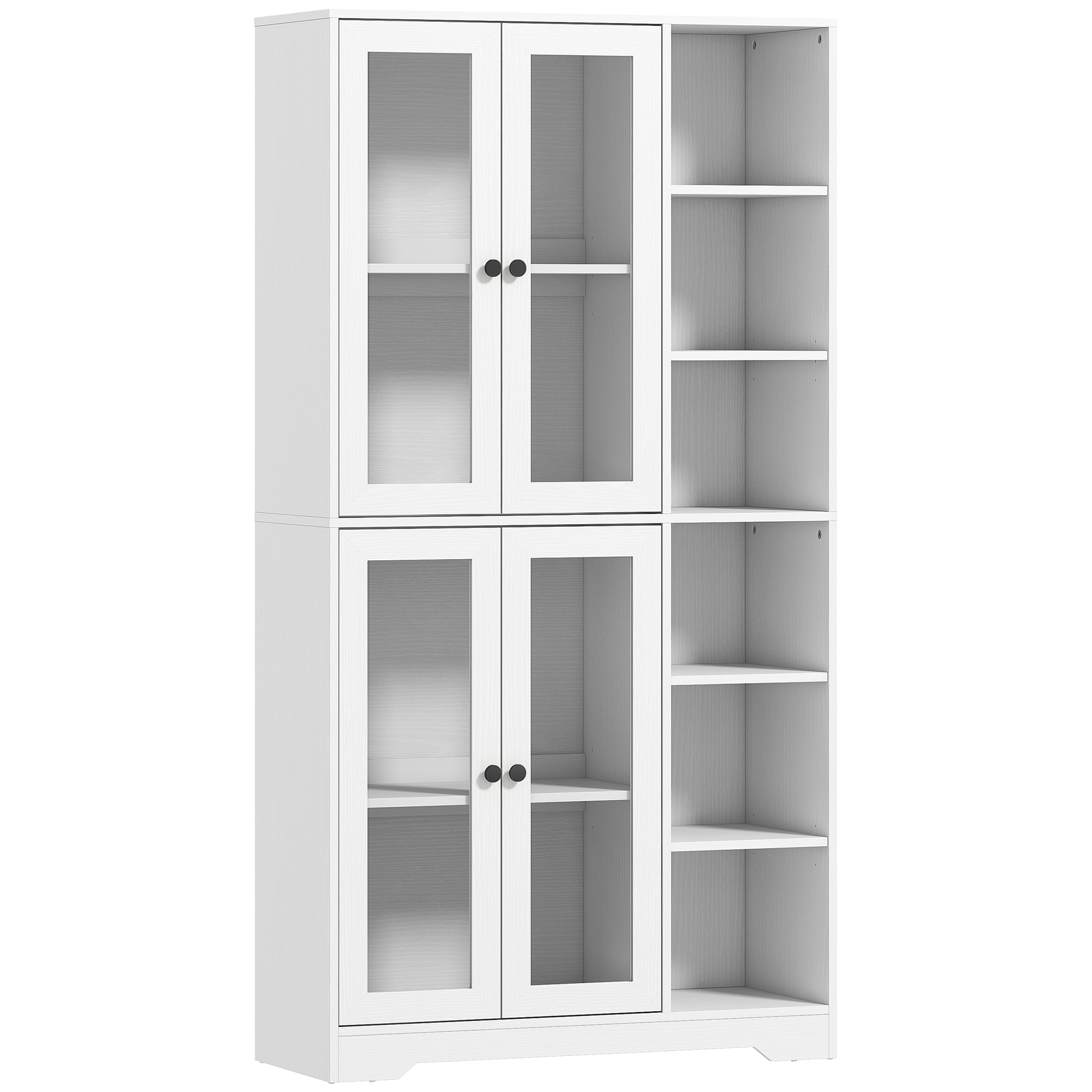 HOMCOM Küchenschrank Buffetschrank mit 4 Soft-Close-Glastüren, 6 offenen Fächern, Moderner Hochschrank mit Verstellbaren Einlegeböden, Vorratsschrank, 90 x 35 x 172 cm, Weiß   Aosom
