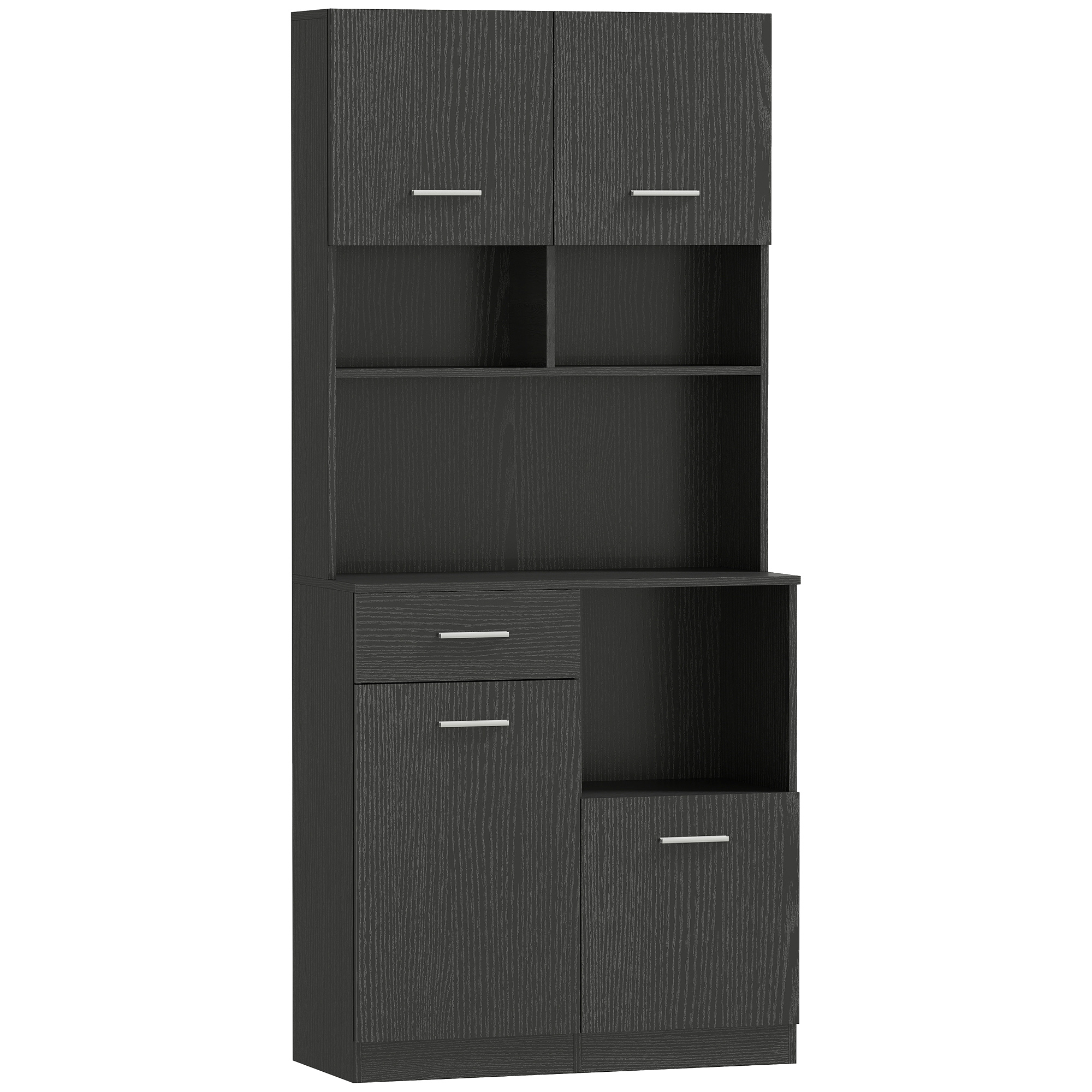 HOMCOM Küchenschrank, Hochschrank mit verstellbaren Regal, Schublade, Buffetschrank mit Soft-Close-Tür, Vitrinenschrank Aufbewahrungsschrank für Küche, Esszimmer, 80 x 35 x 180 cm, Schwarz   Aosom
