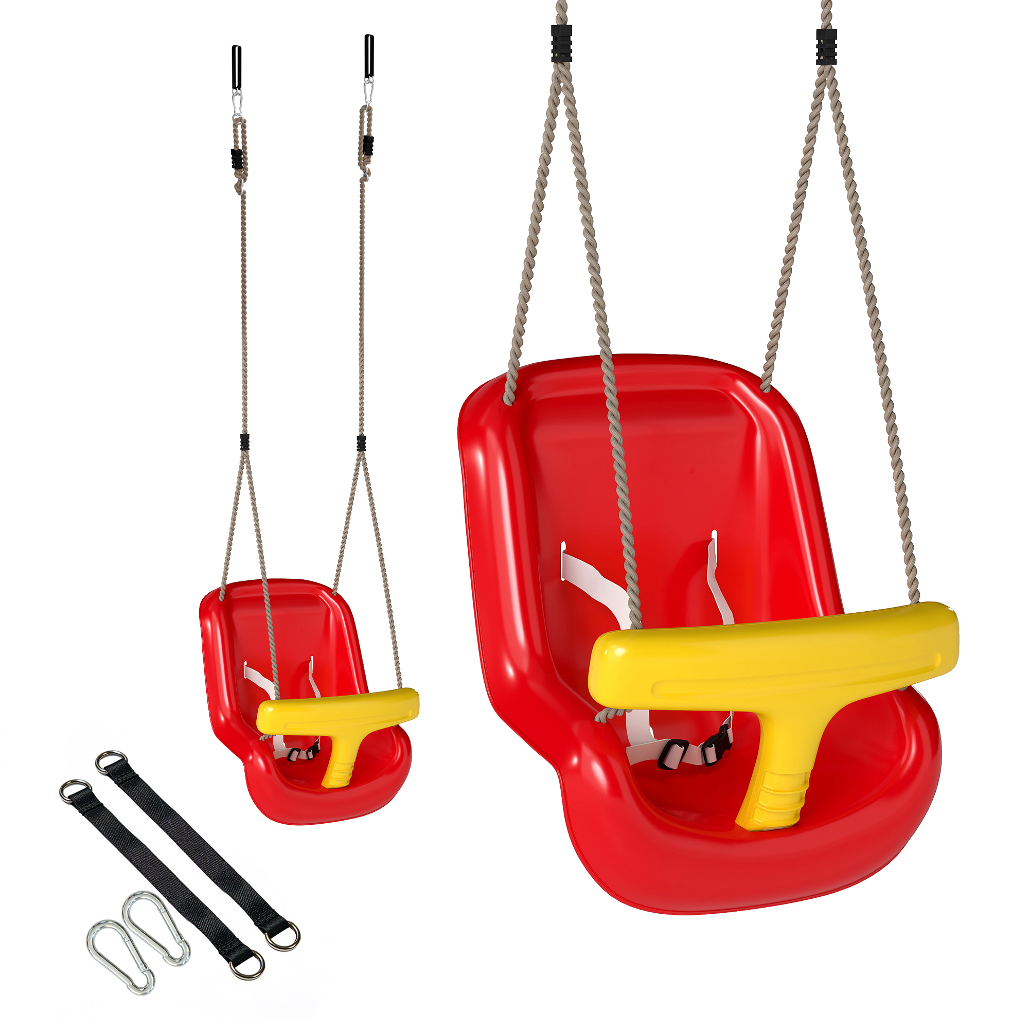 AIYAPLAY Babyschaukel Kinderschaukel Babysitz verstellbar Mitwachsend Schaukelsitz mit Rückenlehne, Sicherheitsgeländer, für Kinder von 9-36 Monaten, für Outdoor & Indoor, Rot   Aosom