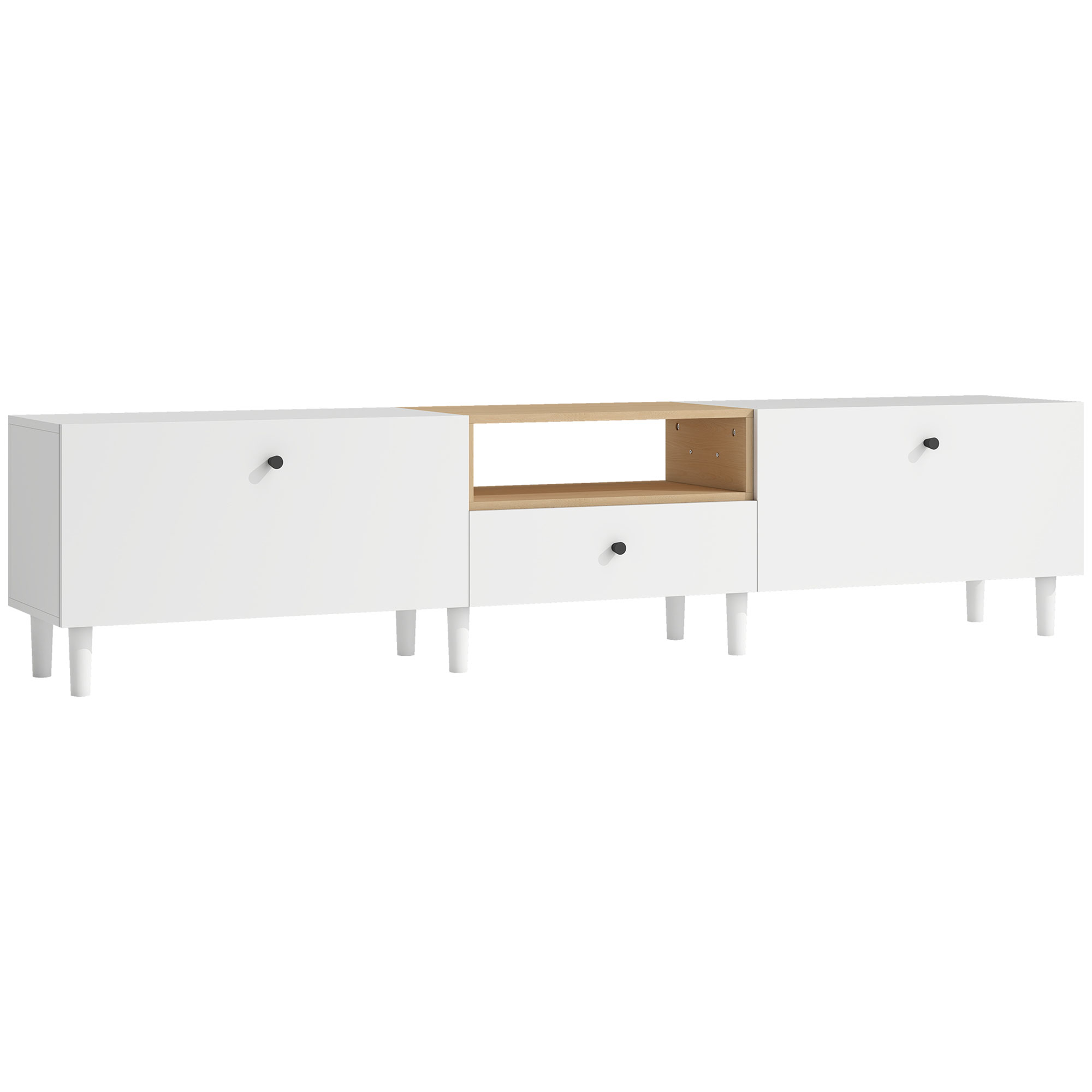 HOMCOM TV Schrank TV Board für Fernseher bis zu 90 Zoll 200 cm TV Lowboard mit 2 Klapptüren, Schublade, Soft-Close-Scharnieren Fernsehtisch für Wohnzimmer Weiß   Aosom