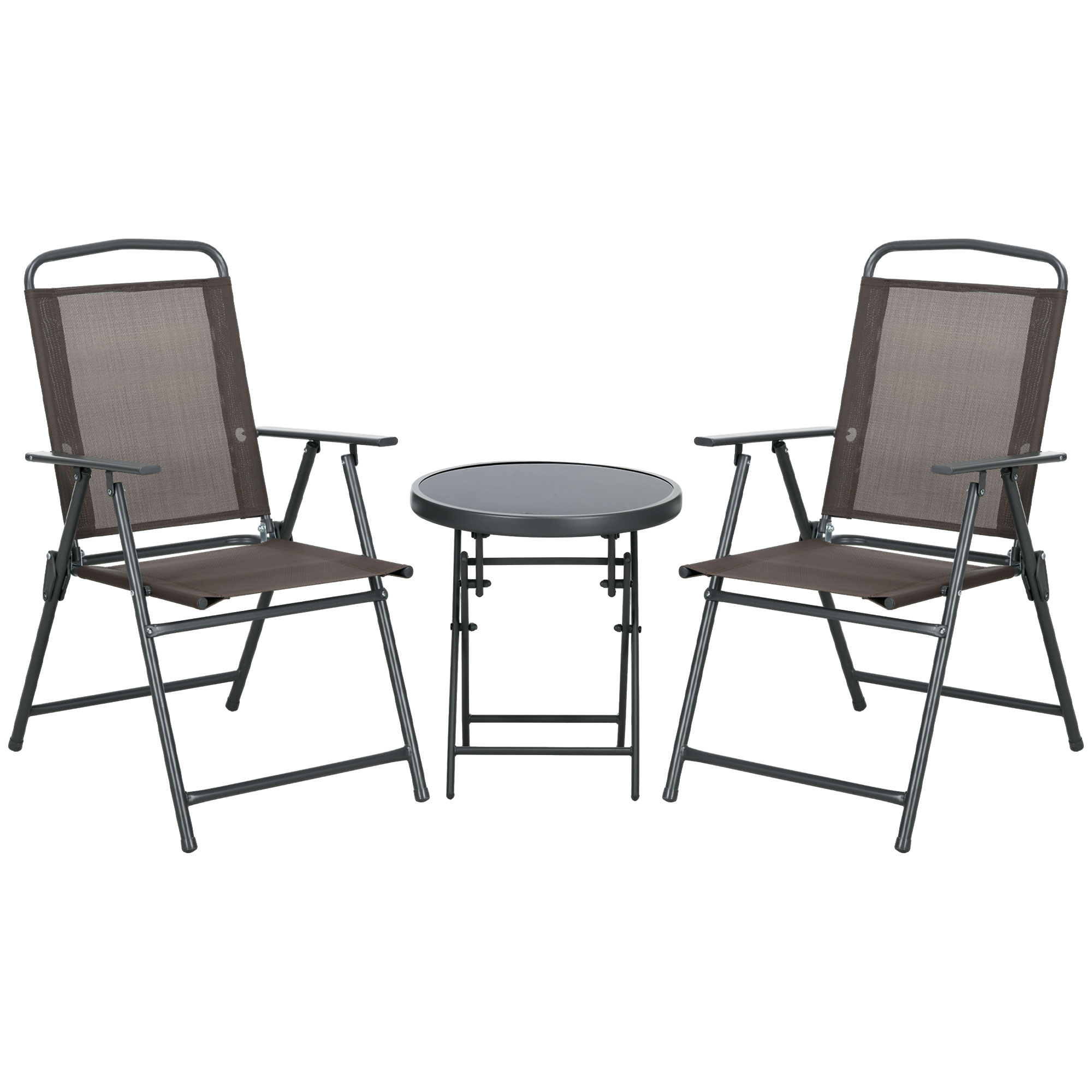 Outsunny Bistro-Set 3-teilig aus Metall Wetterfest Gartenmöbel Set mit klappbar Glastisch Gartenstühlen Outdoor Balkonmöbel Set Sitzgruppe Balkonset Gartengarnitur Braun   Aosom