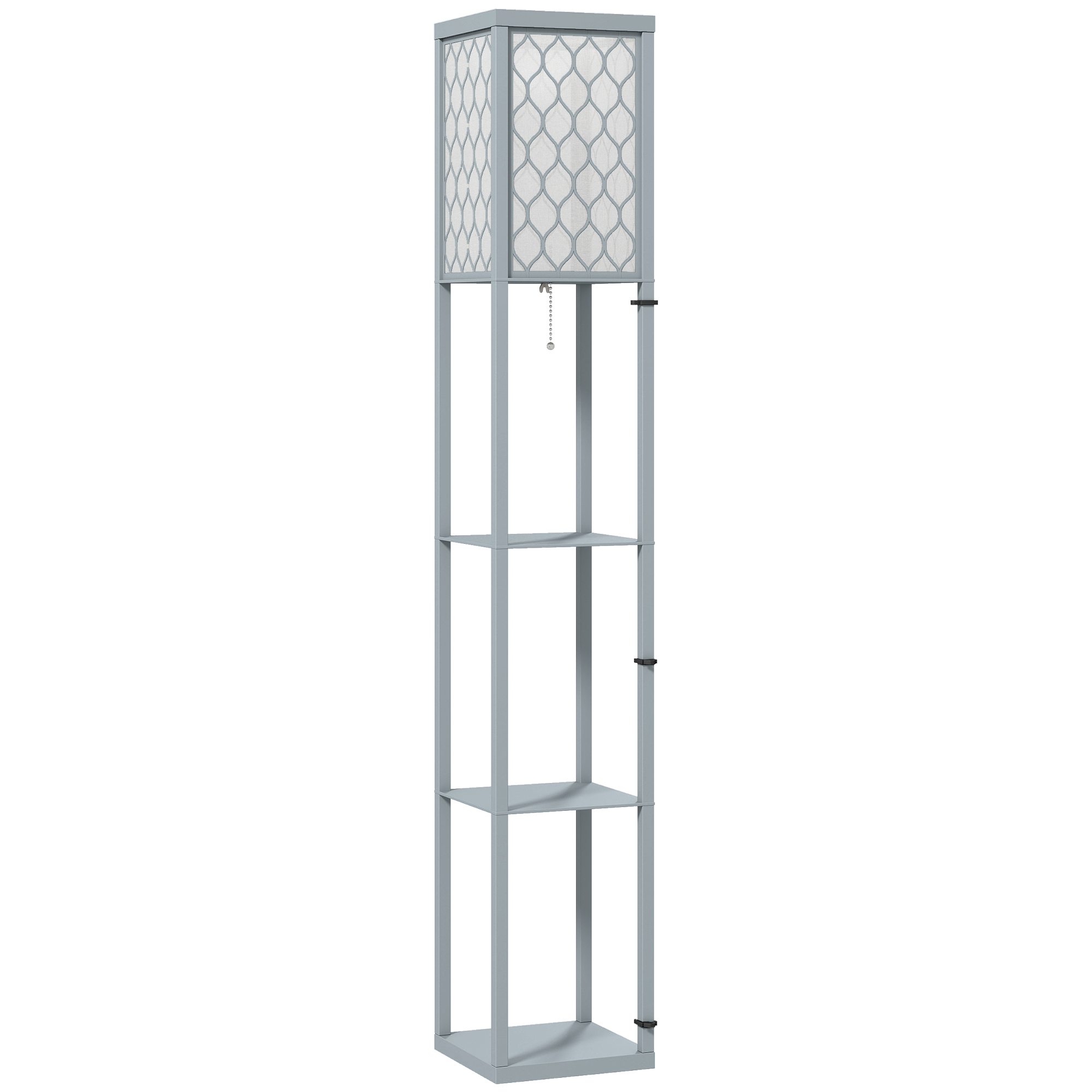 HOMCOM Stehlampe Wohnzimmer Dimmbar Stehleuchte mit Regal, E27 Fassung Textillampenschirm, Standleuchte für Wohnzimmer Schlafzimmer, exkl. Glühbirne   Aosom